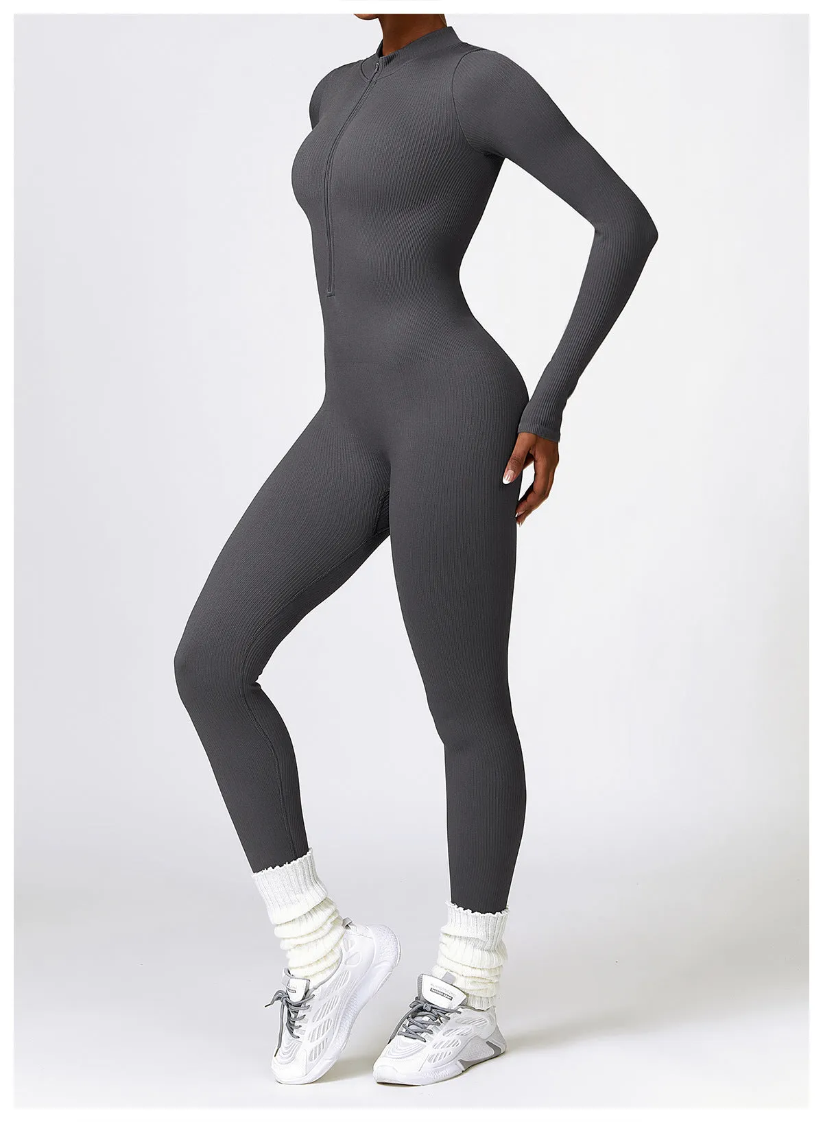 MB FASHION RIBBED PREMIUM LONG SLEEVE YOGA JUMPSUIT 6953LY
