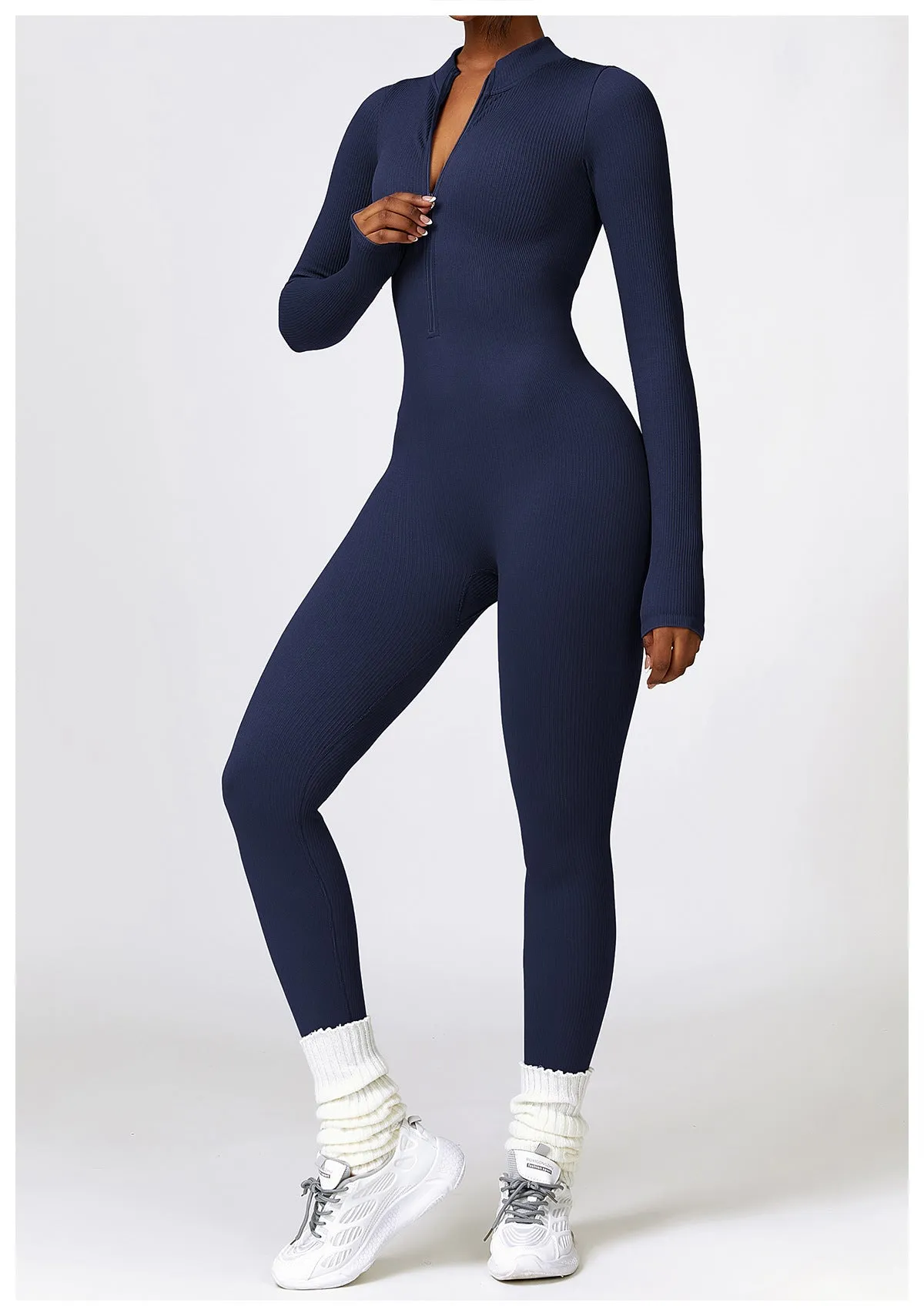 MB FASHION RIBBED PREMIUM LONG SLEEVE YOGA JUMPSUIT 6953LY