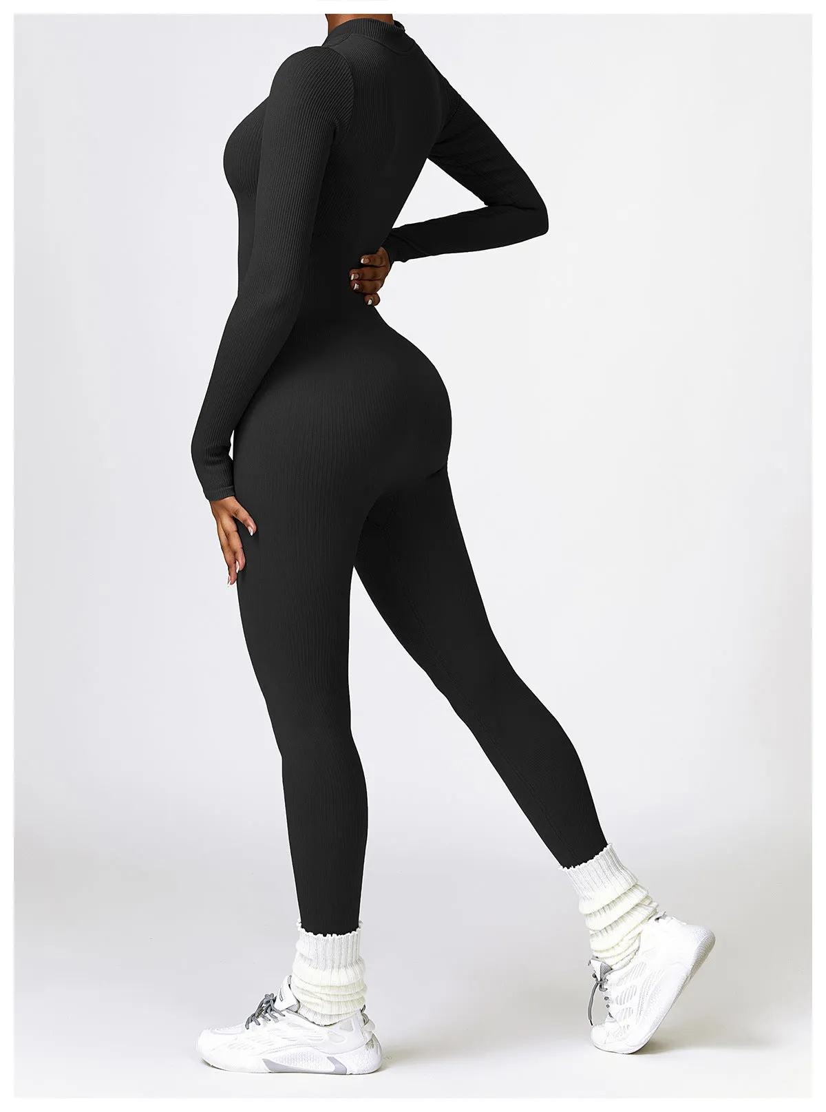 MB FASHION RIBBED PREMIUM LONG SLEEVE YOGA JUMPSUIT 6953LY