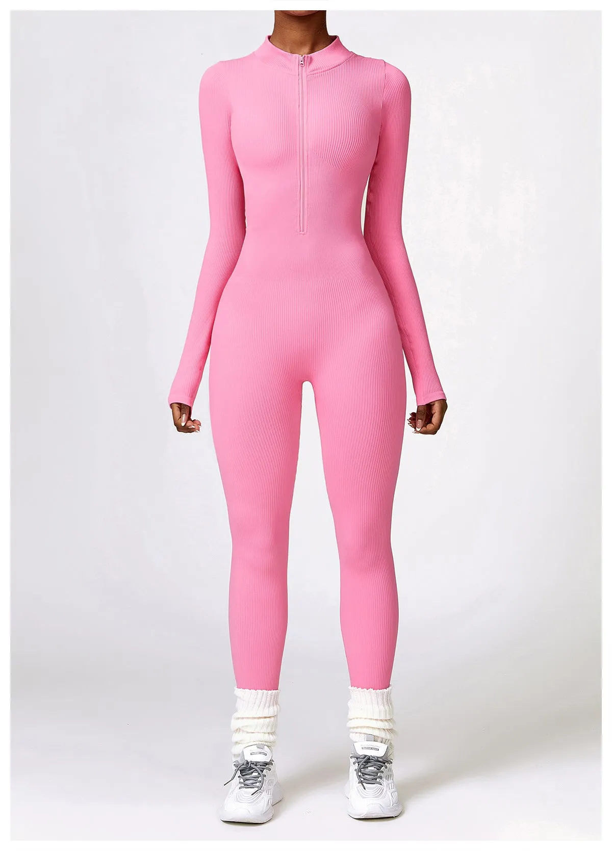 MB FASHION RIBBED PREMIUM LONG SLEEVE YOGA JUMPSUIT 6953LY