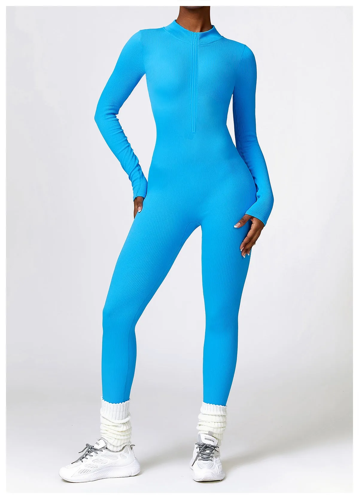 MB FASHION RIBBED PREMIUM LONG SLEEVE YOGA JUMPSUIT 6953LY