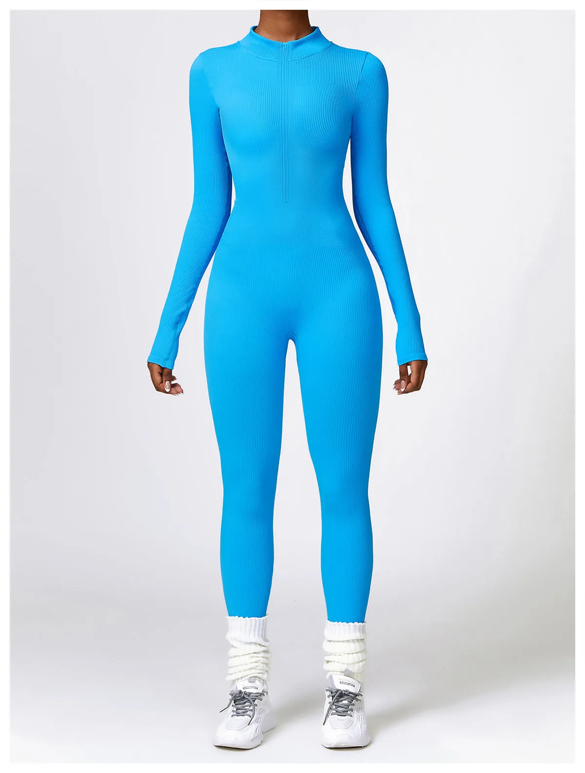 MB FASHION RIBBED PREMIUM LONG SLEEVE YOGA JUMPSUIT 6953LY