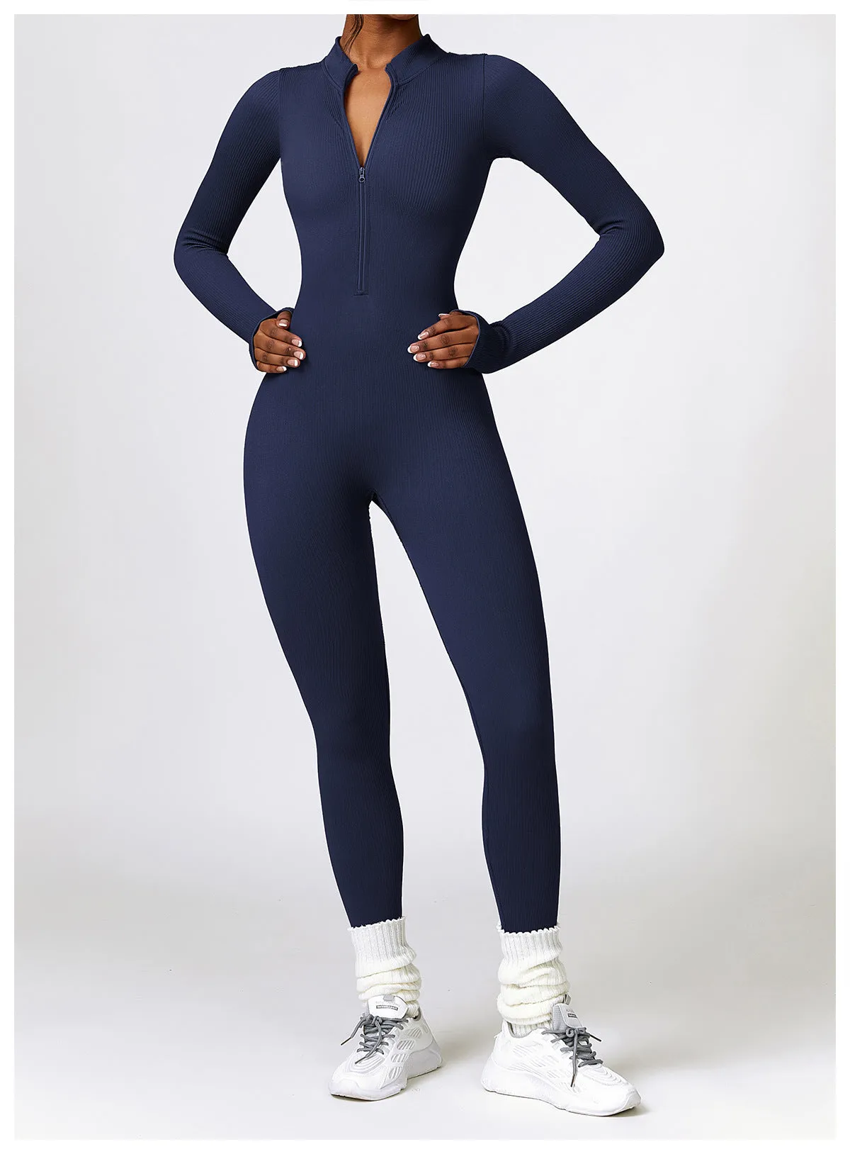 MB FASHION RIBBED PREMIUM LONG SLEEVE YOGA JUMPSUIT 6953LY