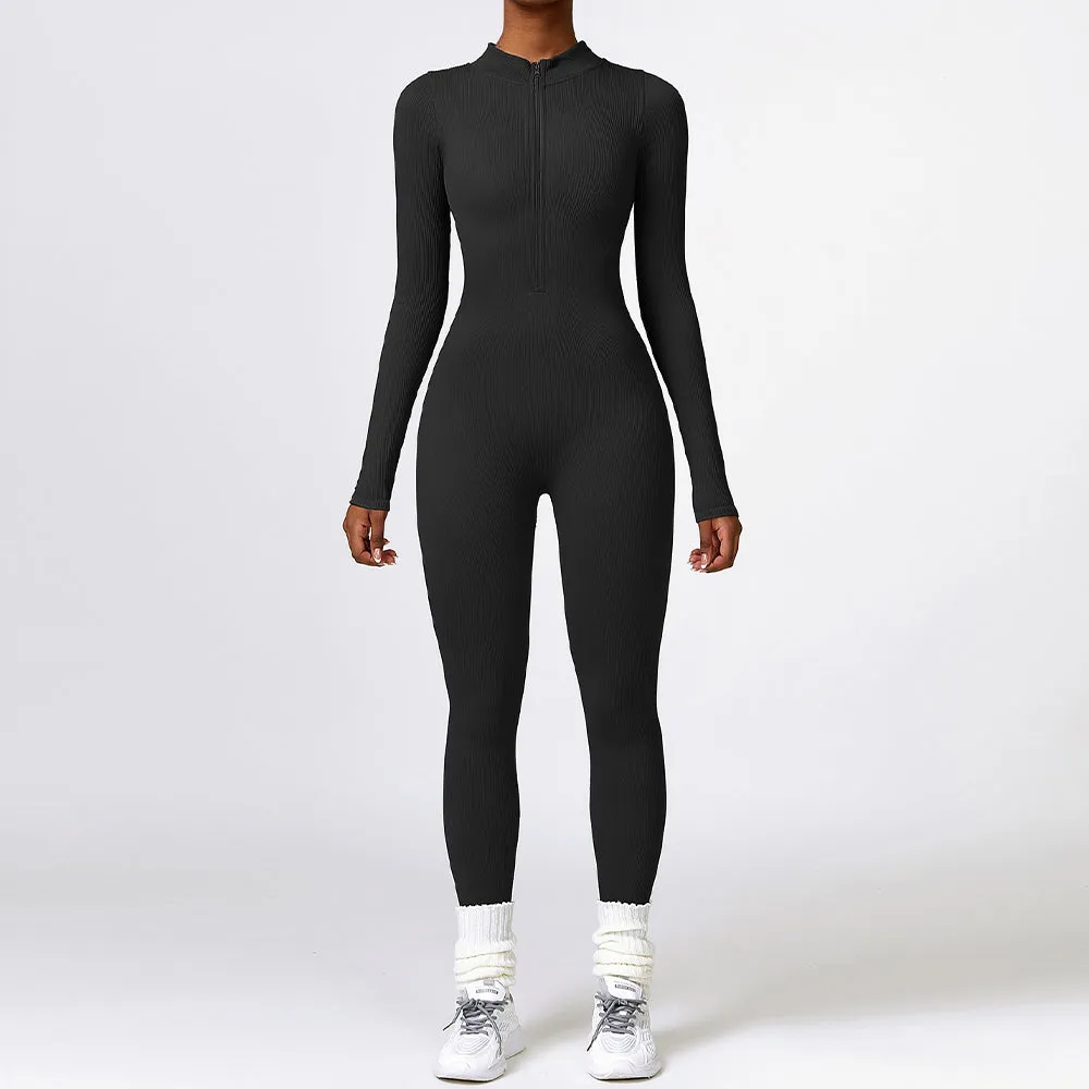 MB FASHION RIBBED PREMIUM LONG SLEEVE YOGA JUMPSUIT 6953LY
