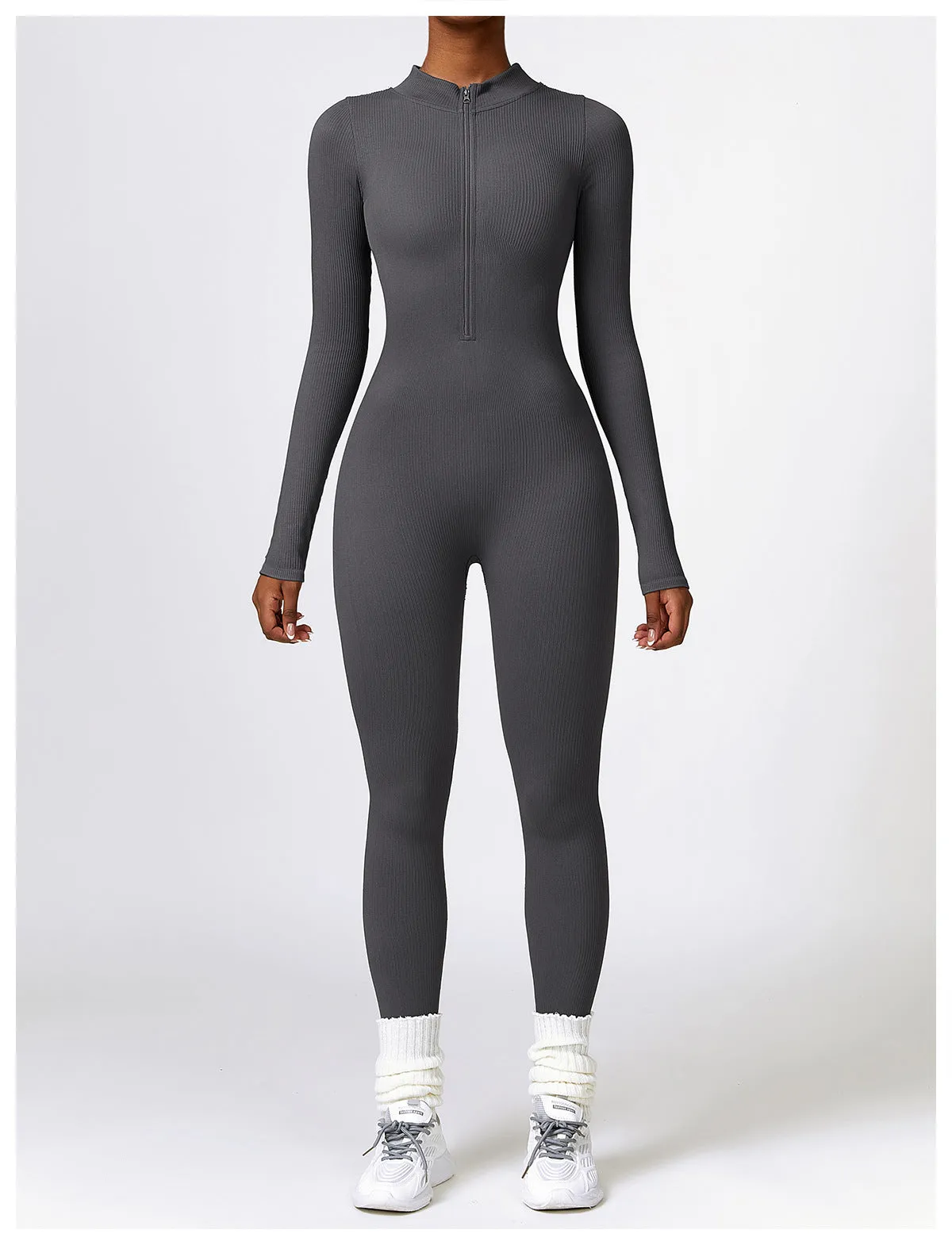 MB FASHION RIBBED PREMIUM LONG SLEEVE YOGA JUMPSUIT 6953LY