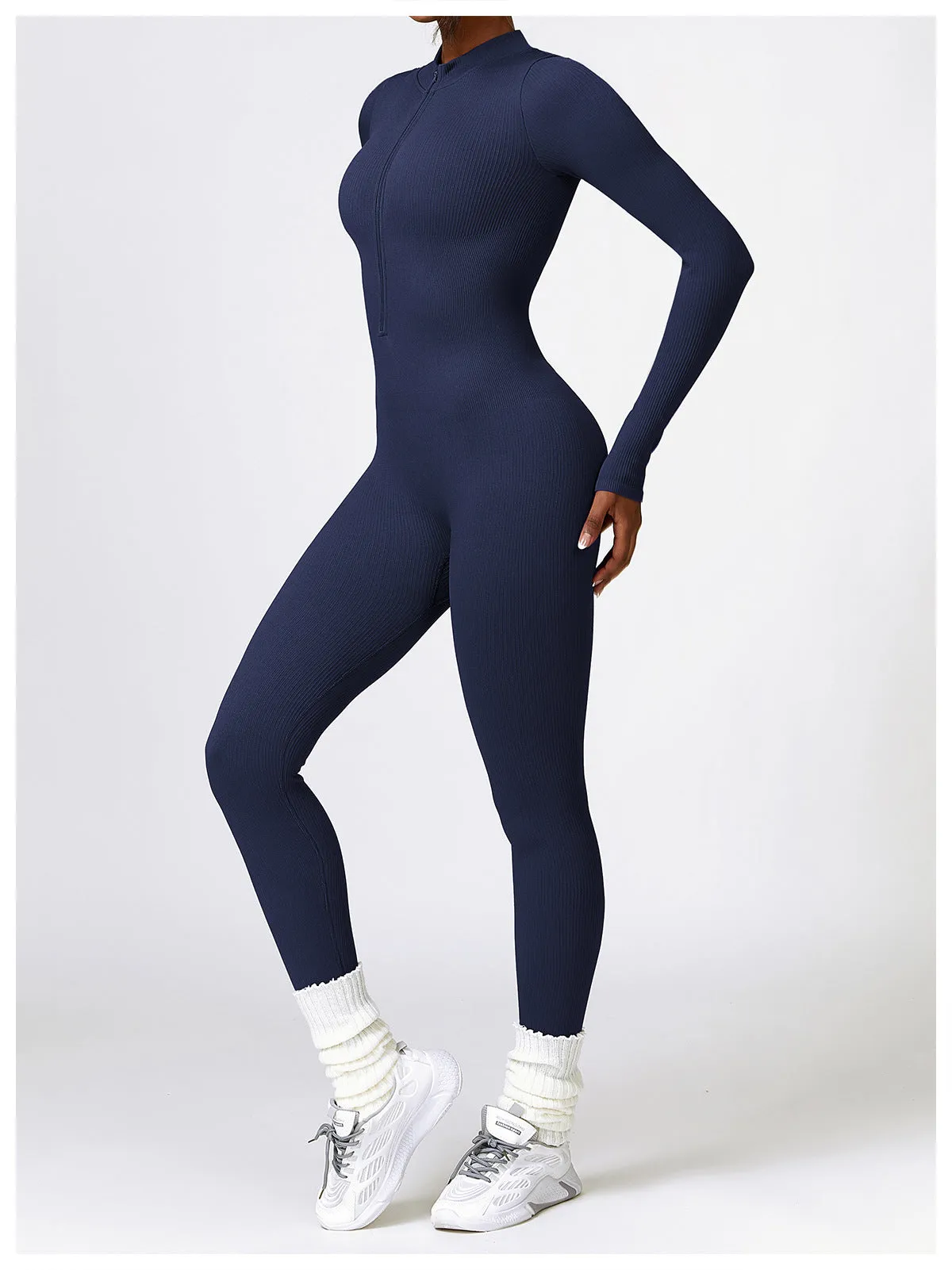 MB FASHION RIBBED PREMIUM LONG SLEEVE YOGA JUMPSUIT 6953LY