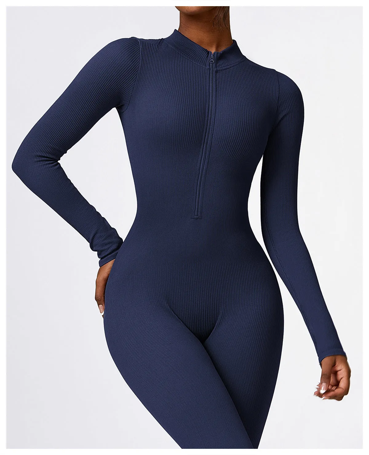 MB FASHION RIBBED PREMIUM LONG SLEEVE YOGA JUMPSUIT 6953LY