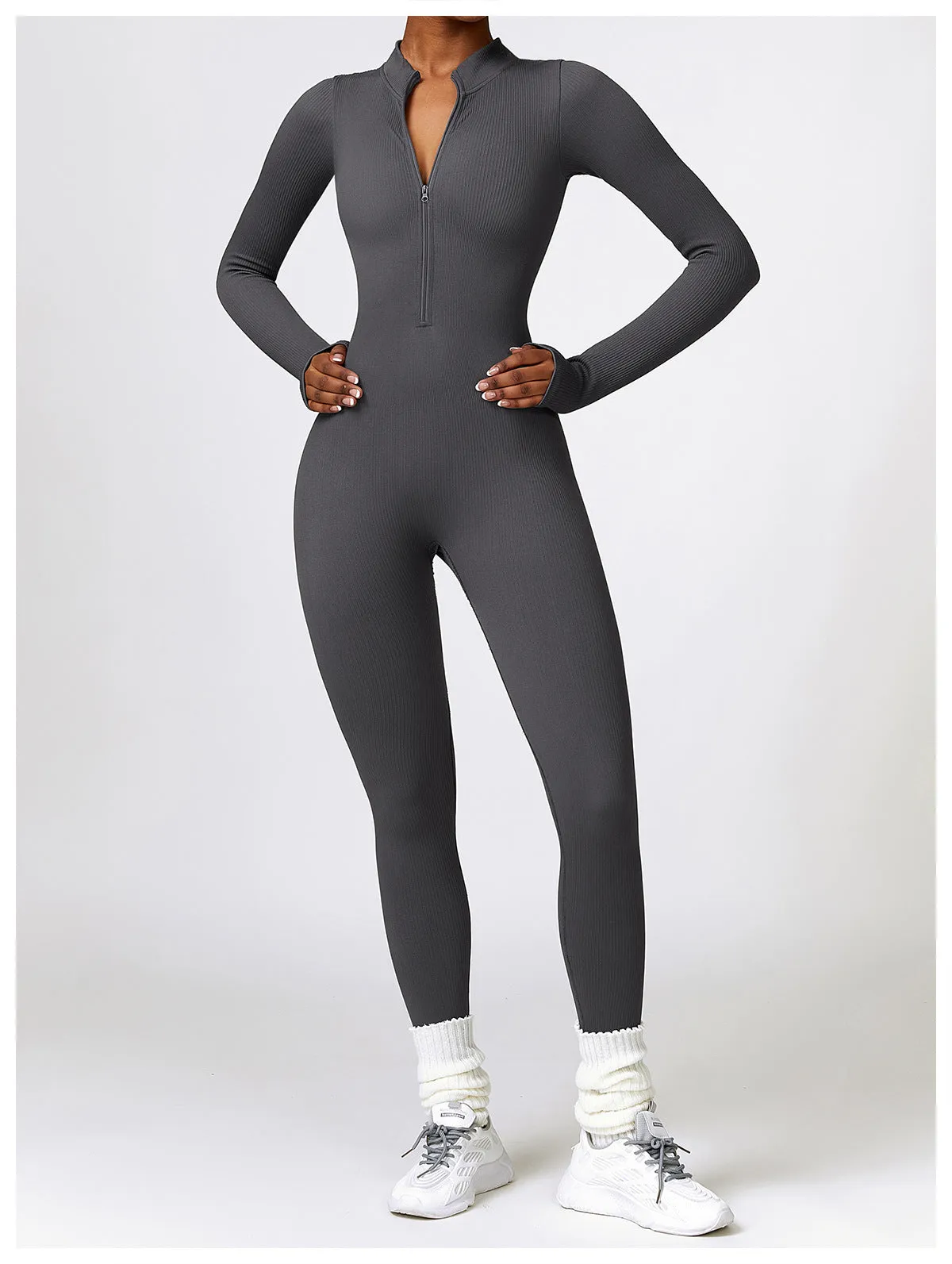 MB FASHION RIBBED PREMIUM LONG SLEEVE YOGA JUMPSUIT 6953LY
