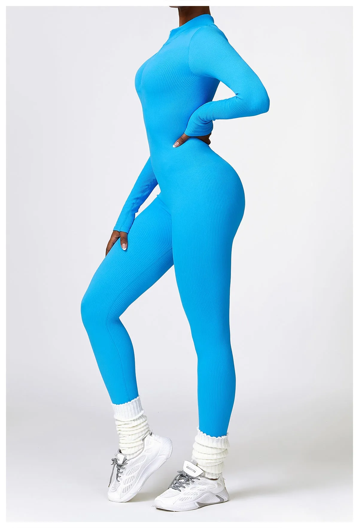 MB FASHION RIBBED PREMIUM LONG SLEEVE YOGA JUMPSUIT 6953LY