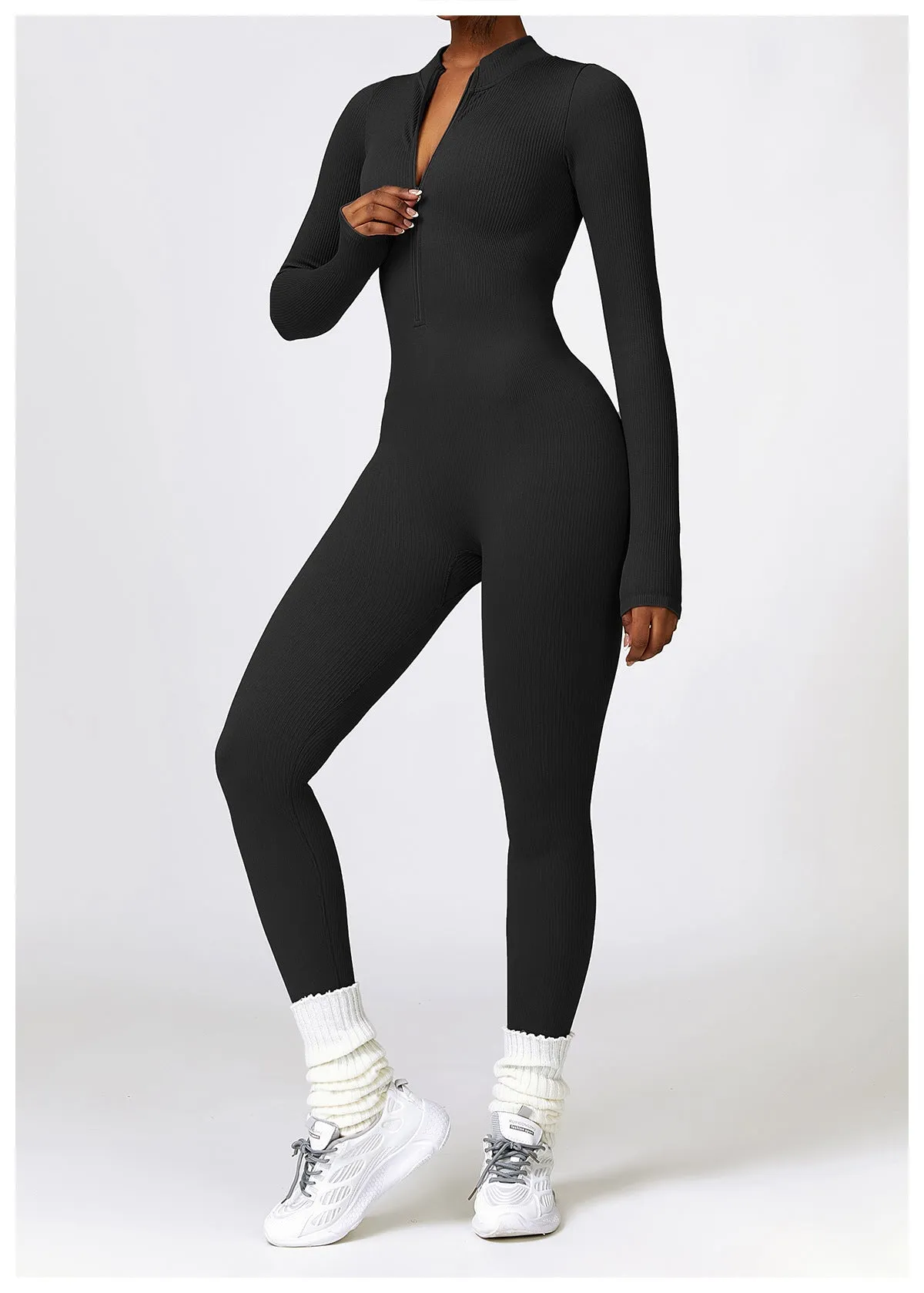 MB FASHION RIBBED PREMIUM LONG SLEEVE YOGA JUMPSUIT 6953LY