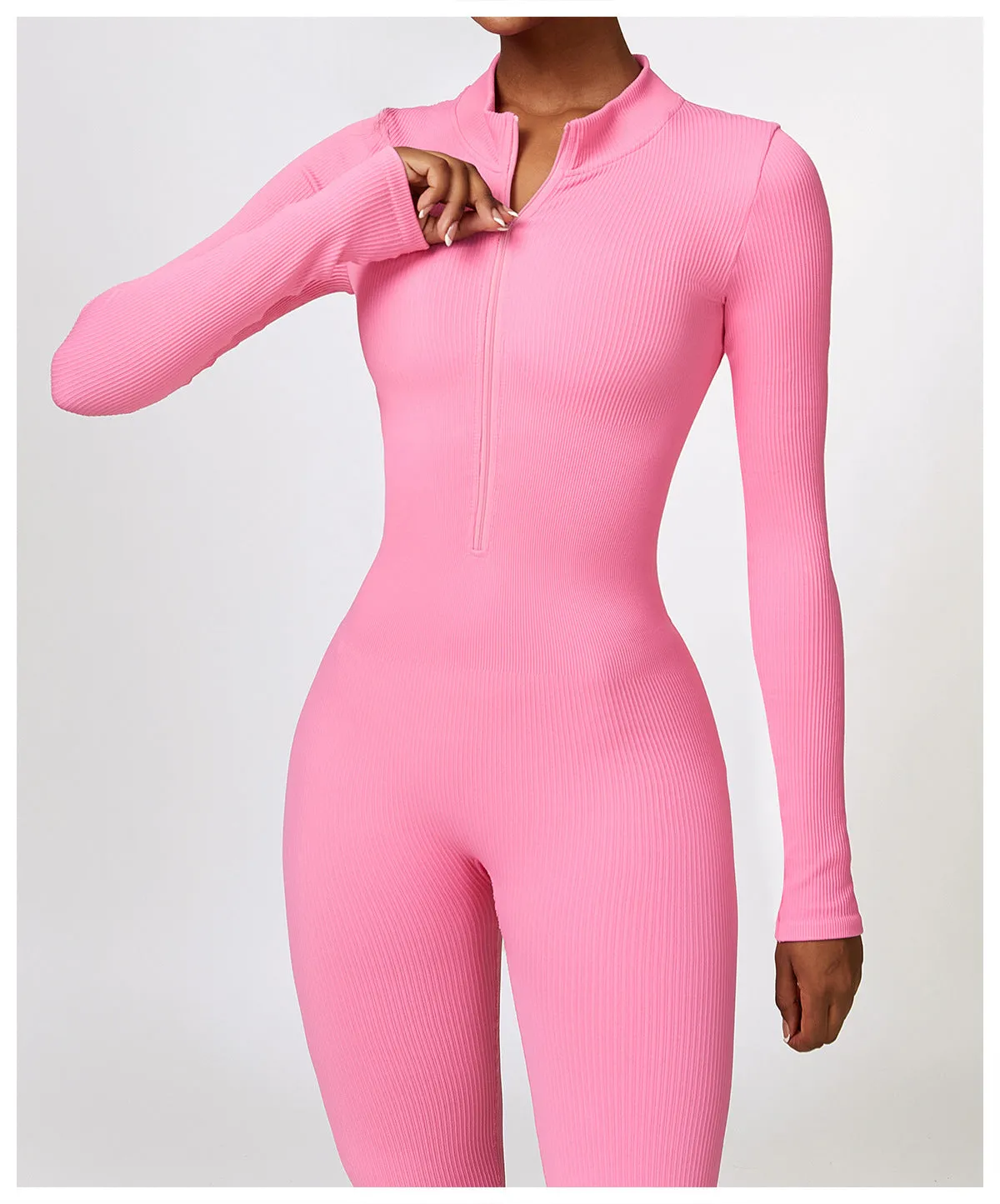 MB FASHION RIBBED PREMIUM LONG SLEEVE YOGA JUMPSUIT 6953LY