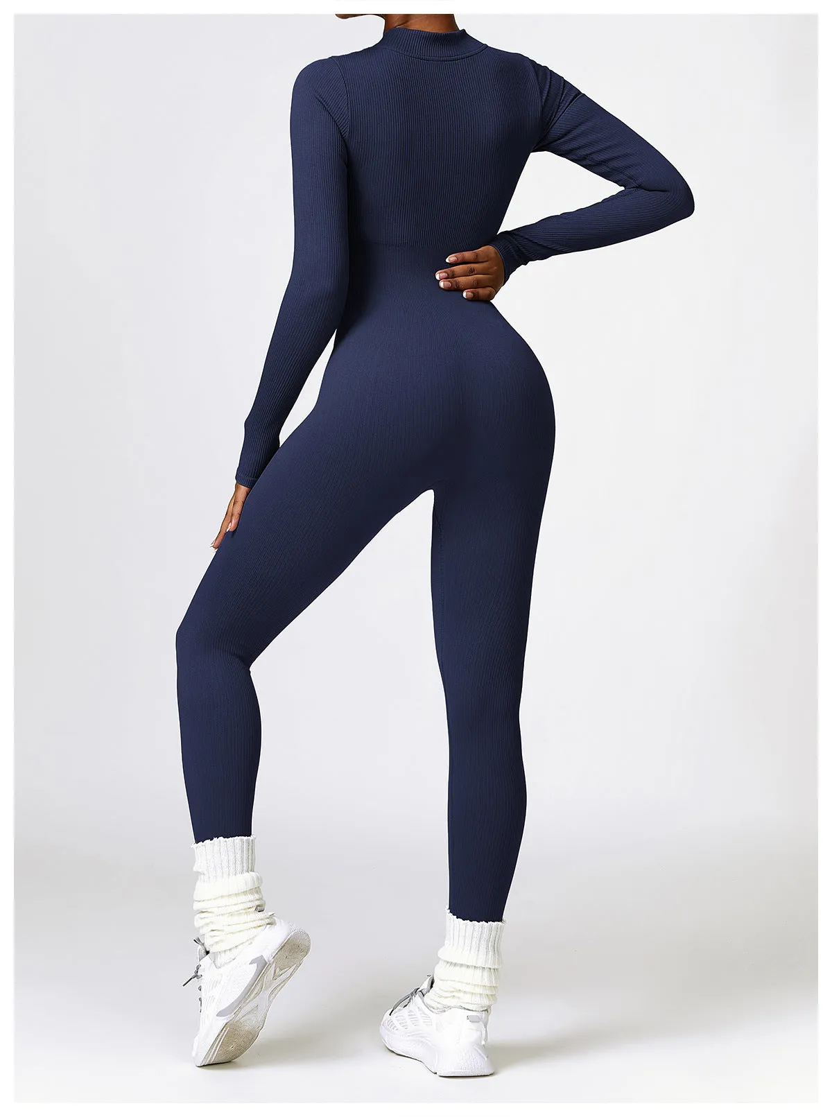 MB FASHION RIBBED PREMIUM LONG SLEEVE YOGA JUMPSUIT 6953LY