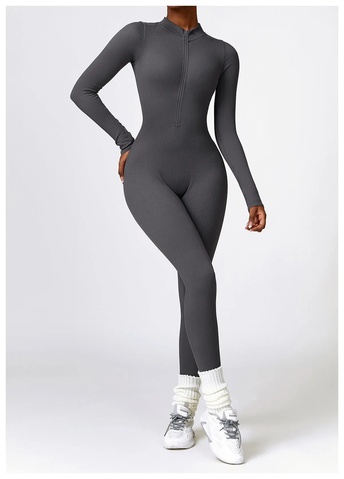 MB FASHION RIBBED PREMIUM LONG SLEEVE YOGA JUMPSUIT 6953LY