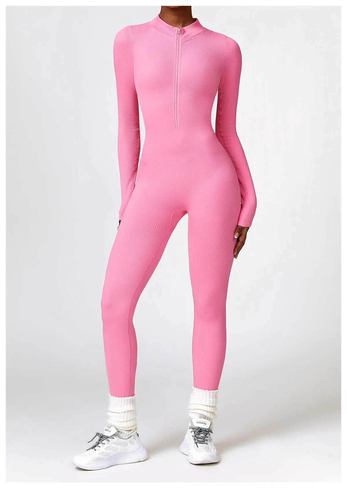 MB FASHION RIBBED PREMIUM LONG SLEEVE YOGA JUMPSUIT 6953LY