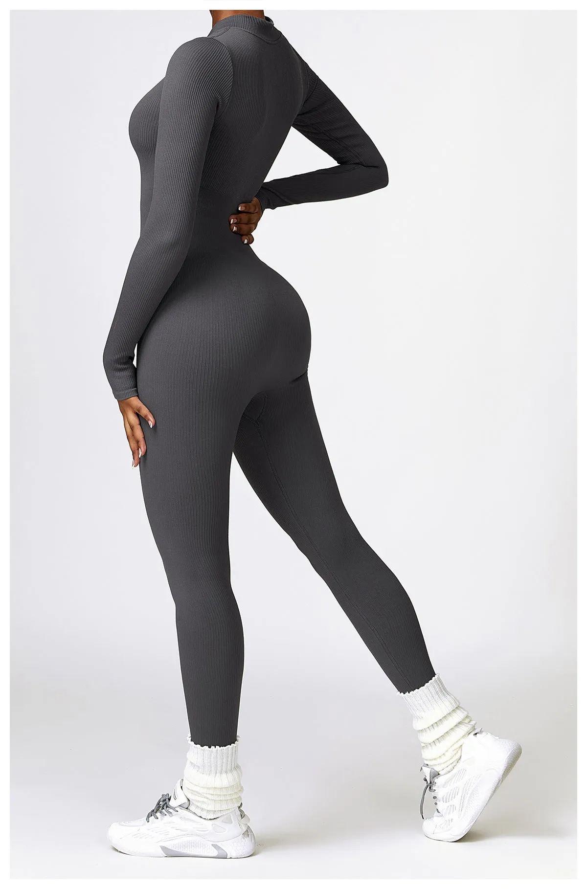 MB FASHION RIBBED PREMIUM LONG SLEEVE YOGA JUMPSUIT 6953LY