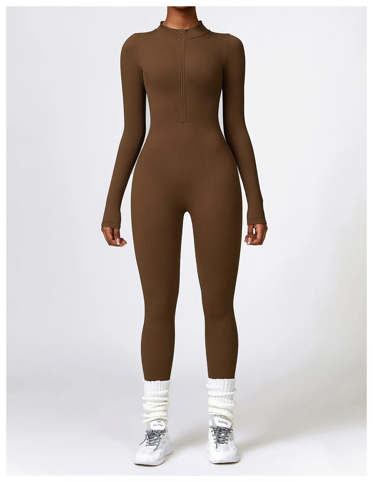 MB FASHION RIBBED PREMIUM LONG SLEEVE YOGA JUMPSUIT 6953LY
