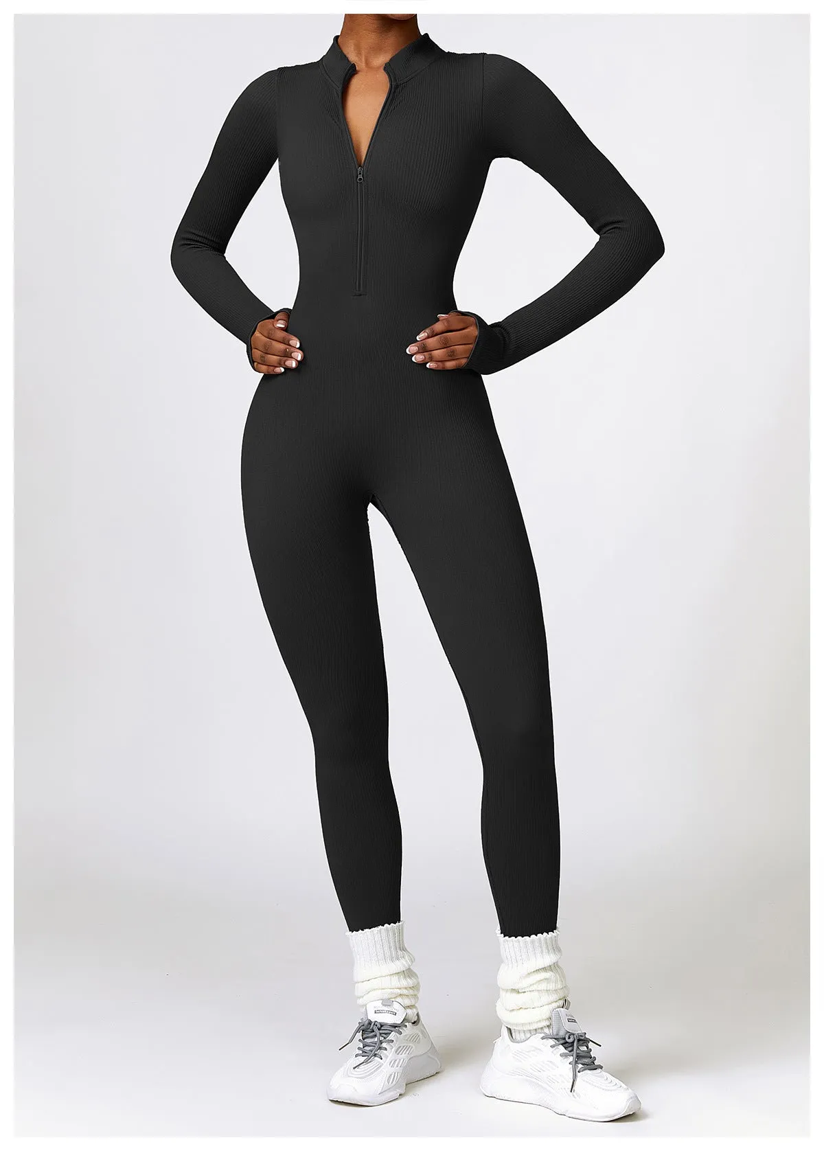 MB FASHION RIBBED PREMIUM LONG SLEEVE YOGA JUMPSUIT 6953LY
