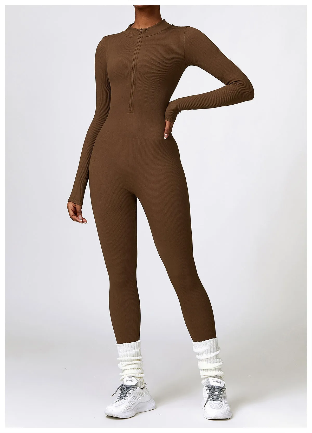 MB FASHION RIBBED PREMIUM LONG SLEEVE YOGA JUMPSUIT 6953LY