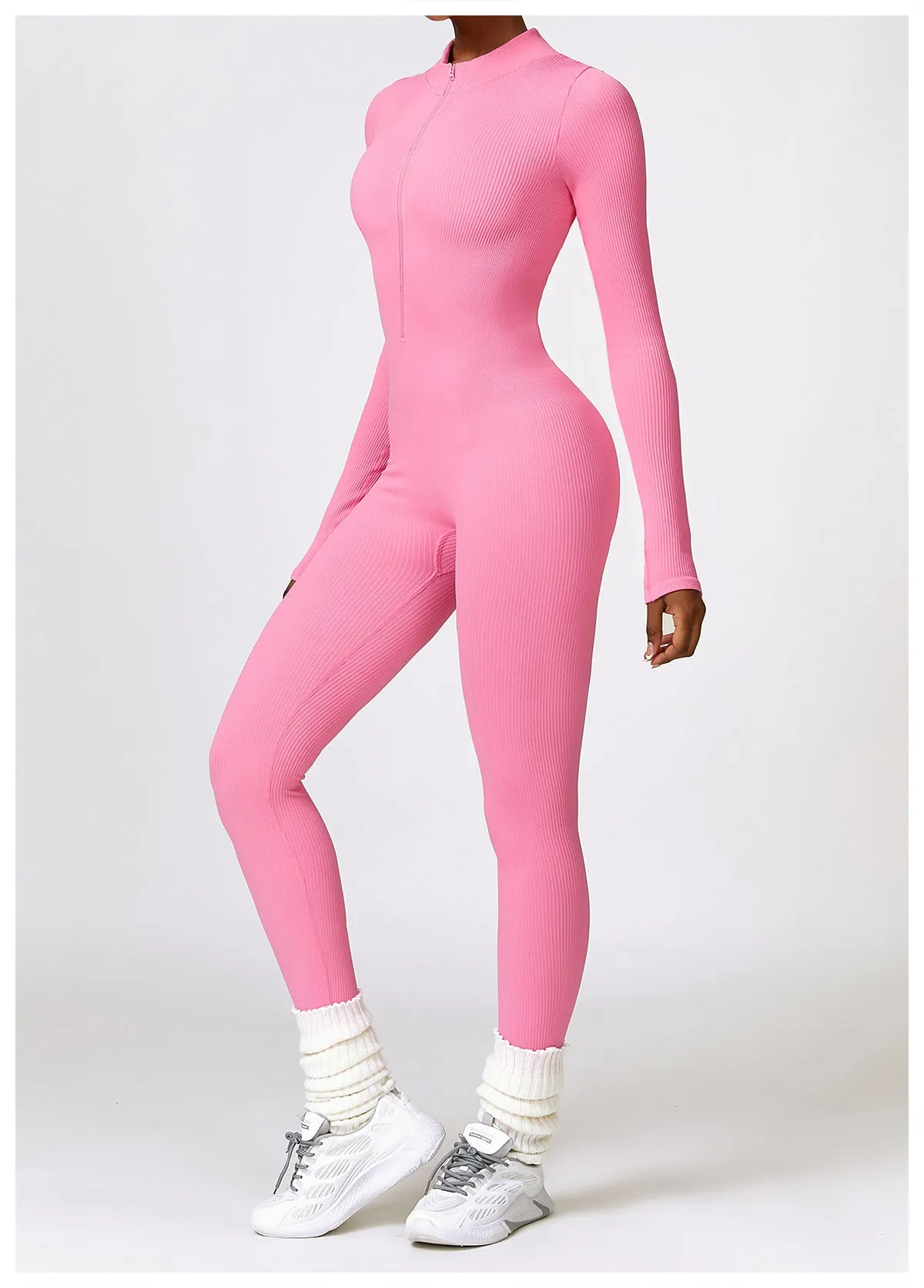 MB FASHION RIBBED PREMIUM LONG SLEEVE YOGA JUMPSUIT 6953LY