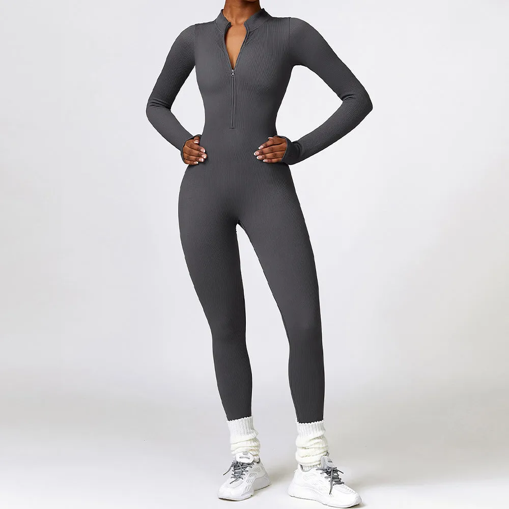 MB FASHION RIBBED PREMIUM LONG SLEEVE YOGA JUMPSUIT 6953LY