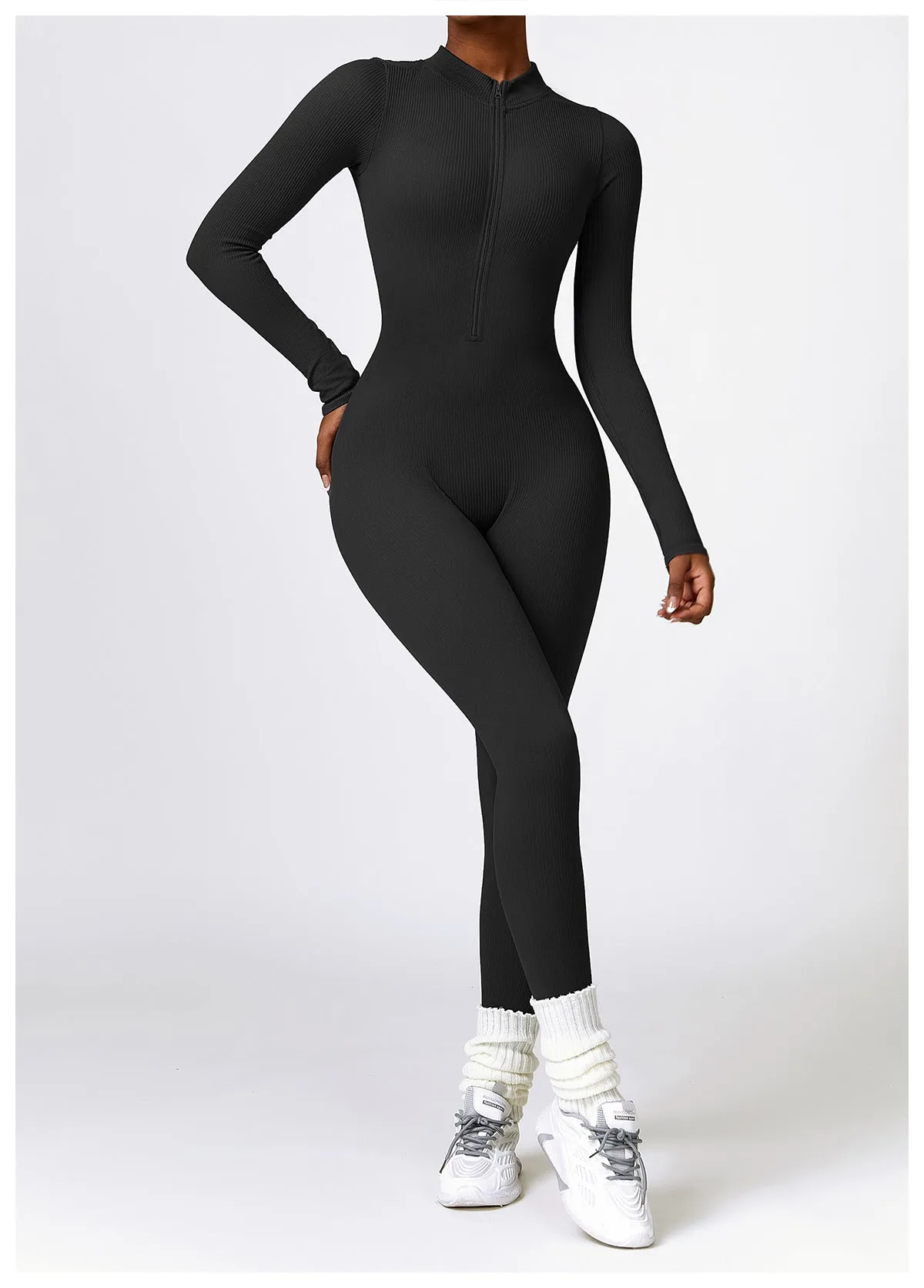 MB FASHION RIBBED PREMIUM LONG SLEEVE YOGA JUMPSUIT 6953LY
