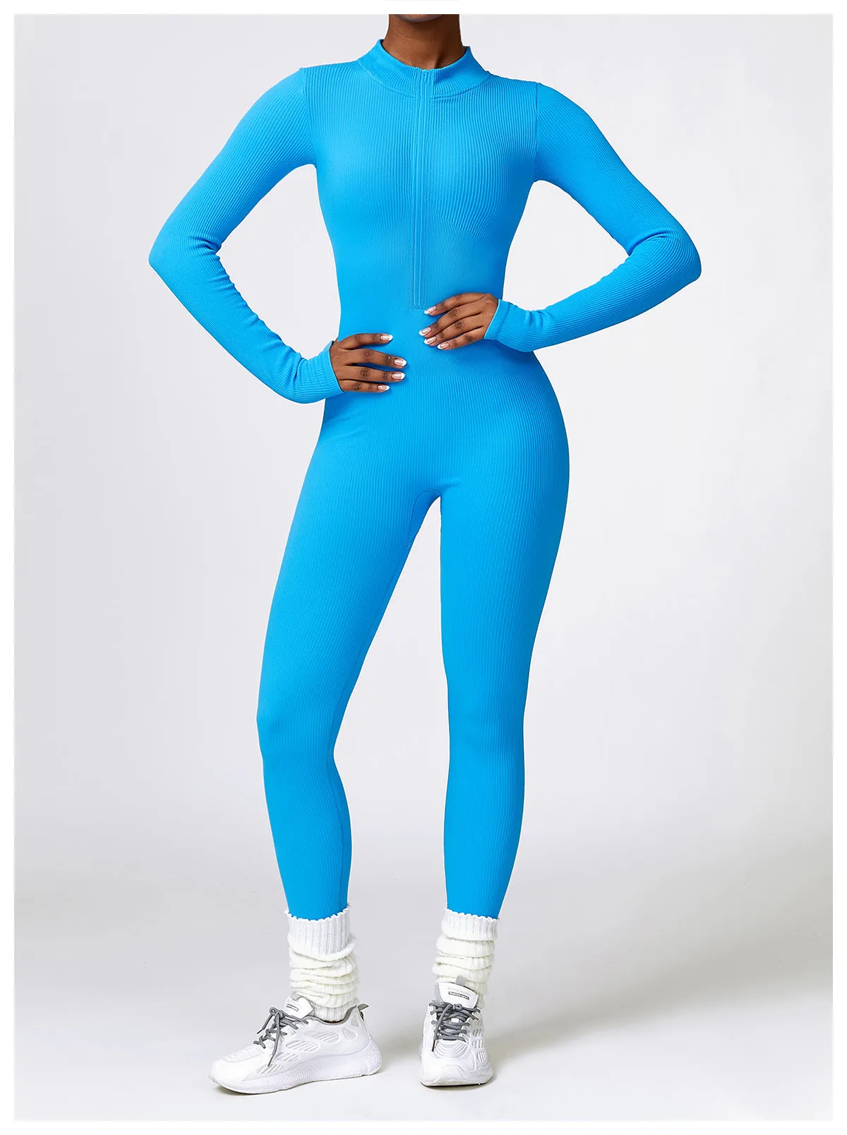 MB FASHION RIBBED PREMIUM LONG SLEEVE YOGA JUMPSUIT 6953LY