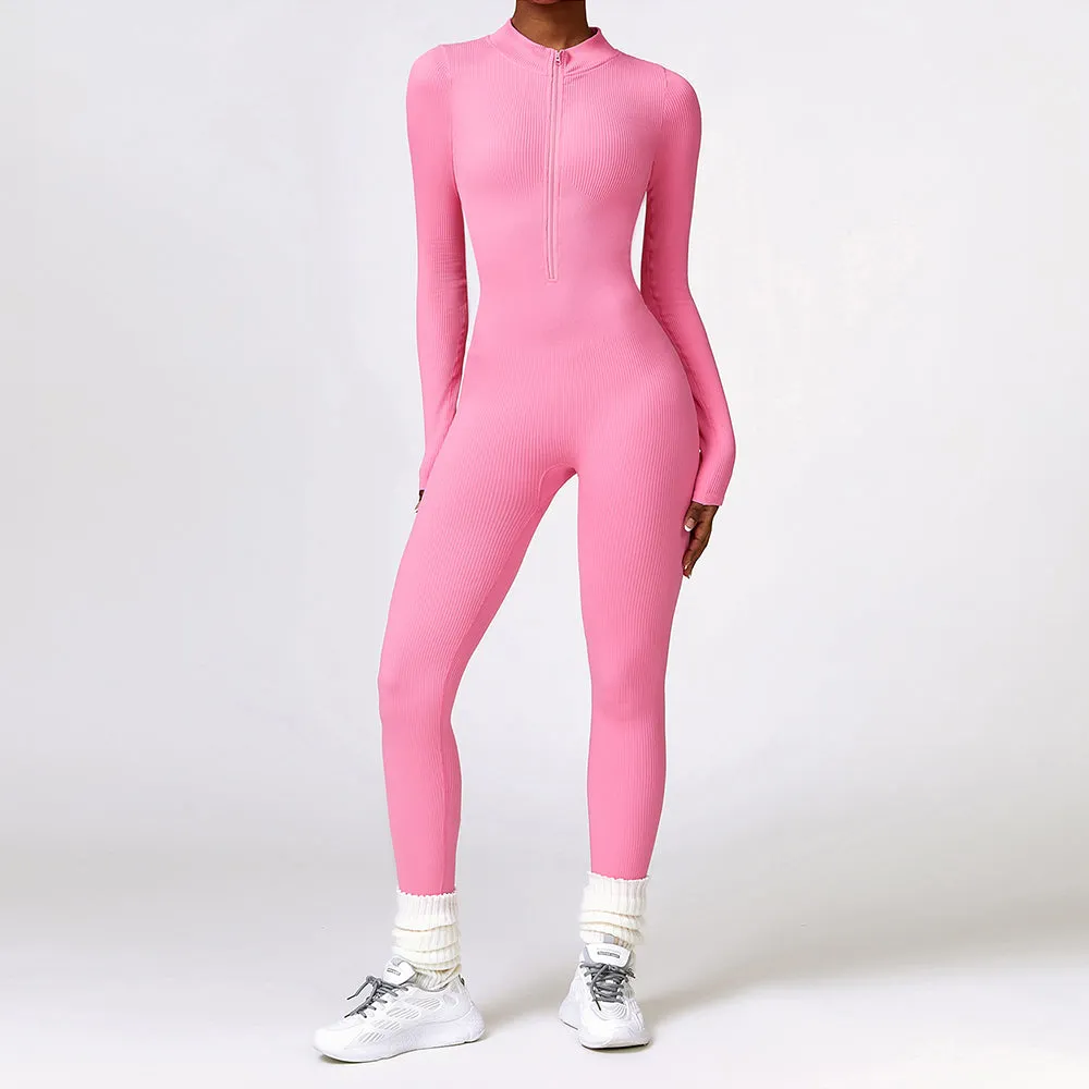 MB FASHION RIBBED PREMIUM LONG SLEEVE YOGA JUMPSUIT 6953LY