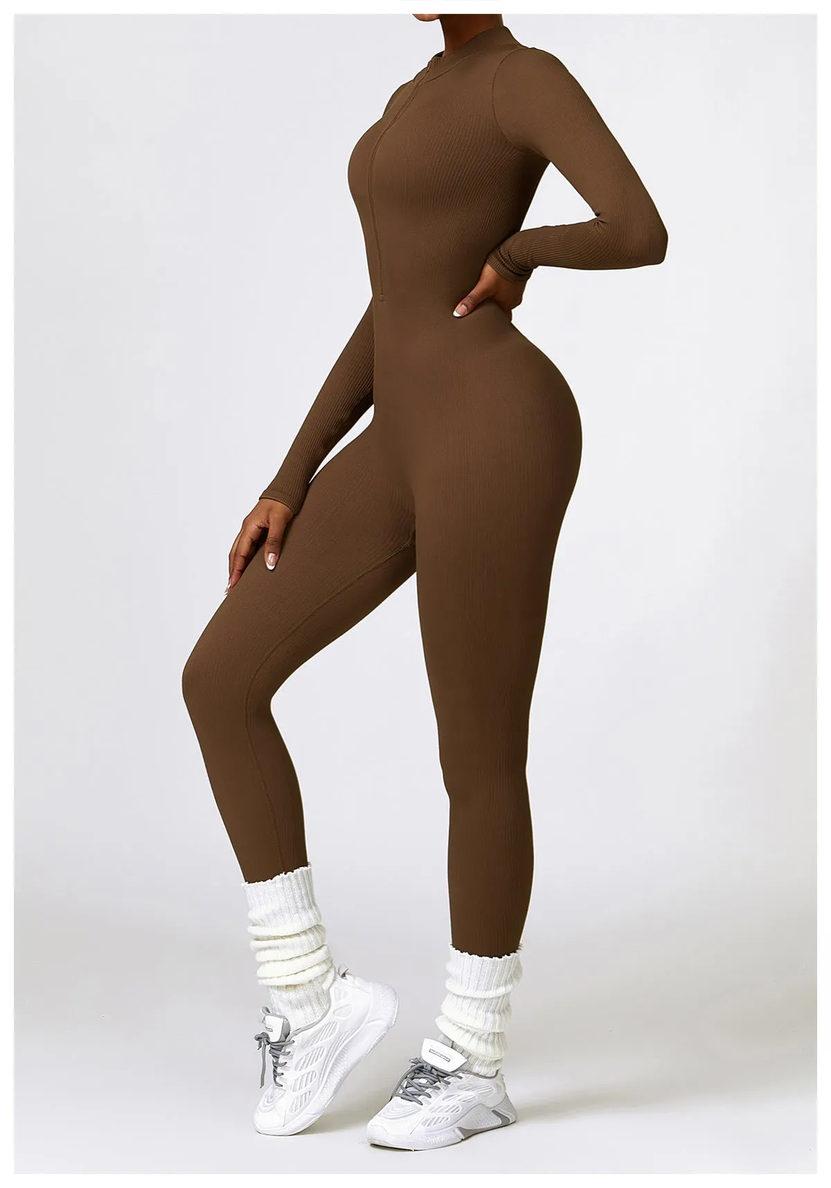 MB FASHION RIBBED PREMIUM LONG SLEEVE YOGA JUMPSUIT 6953LY
