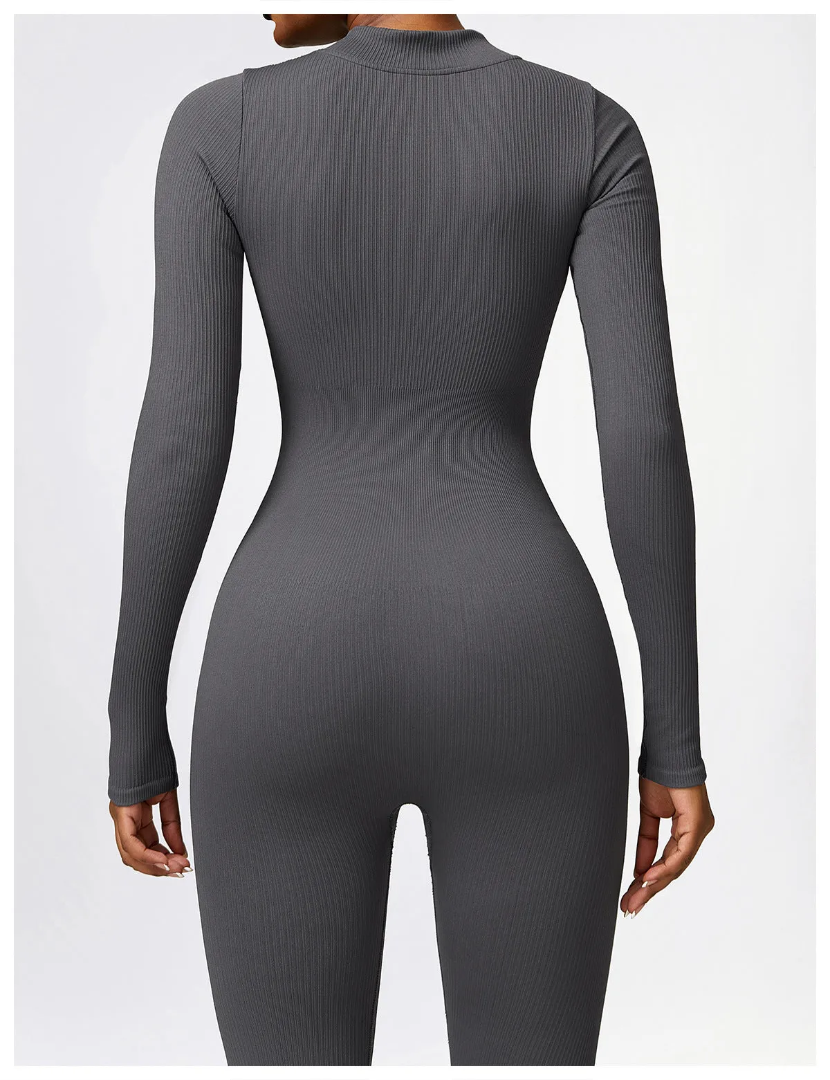 MB FASHION RIBBED PREMIUM LONG SLEEVE YOGA JUMPSUIT 6953LY