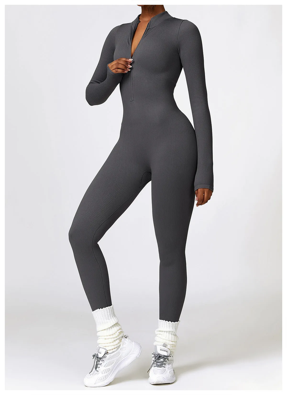 MB FASHION RIBBED PREMIUM LONG SLEEVE YOGA JUMPSUIT 6953LY