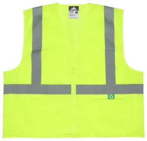 MCR Safety Recycled Mesh Vest,Lime,Class 2,Zip X4