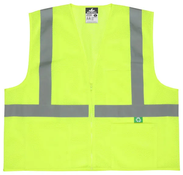 MCR Safety Recycled Mesh Vest,Lime,Class 2,Zip X4