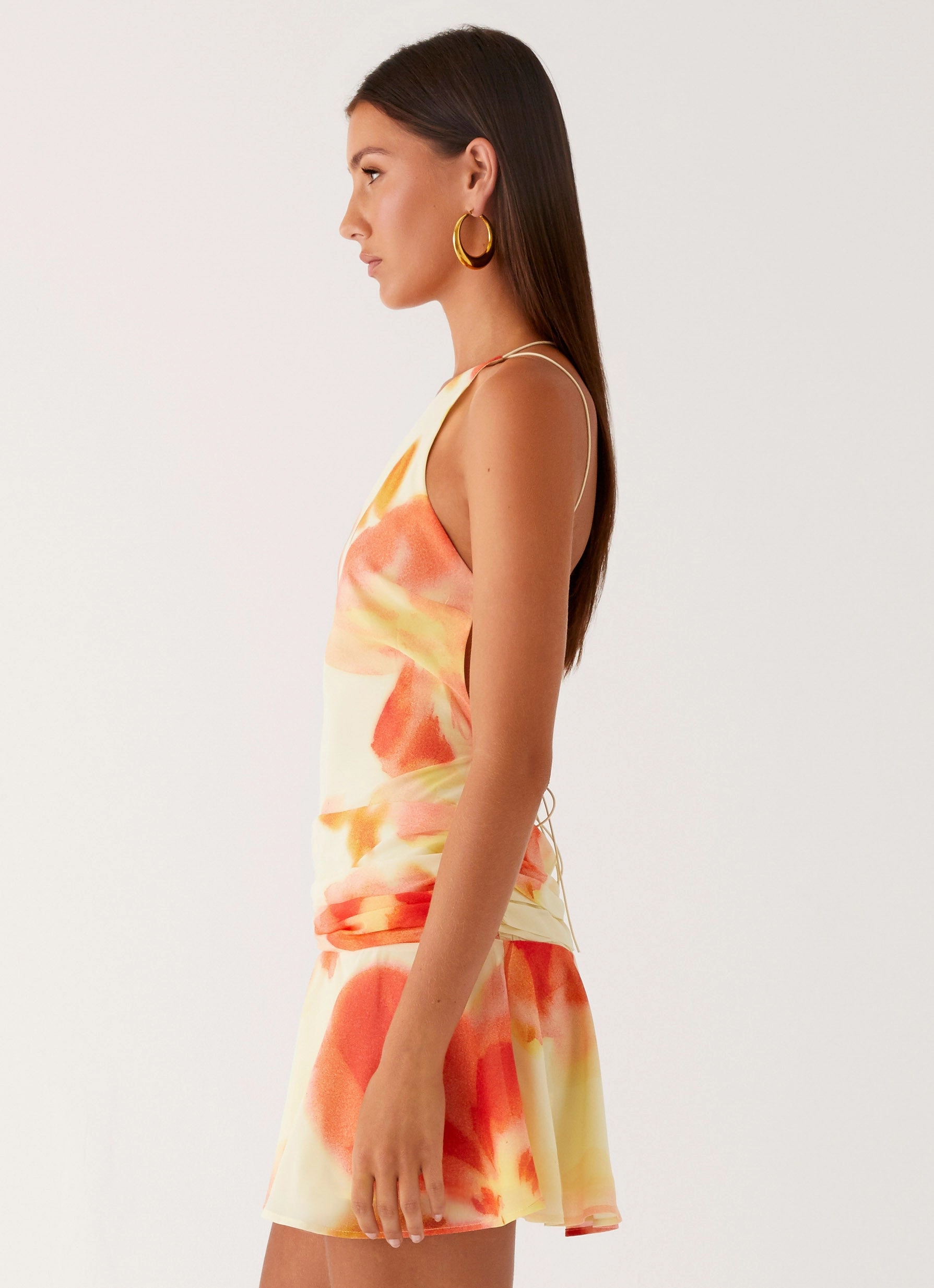 Meah Backless Mini Dress - Mimosa Blossom City Flow