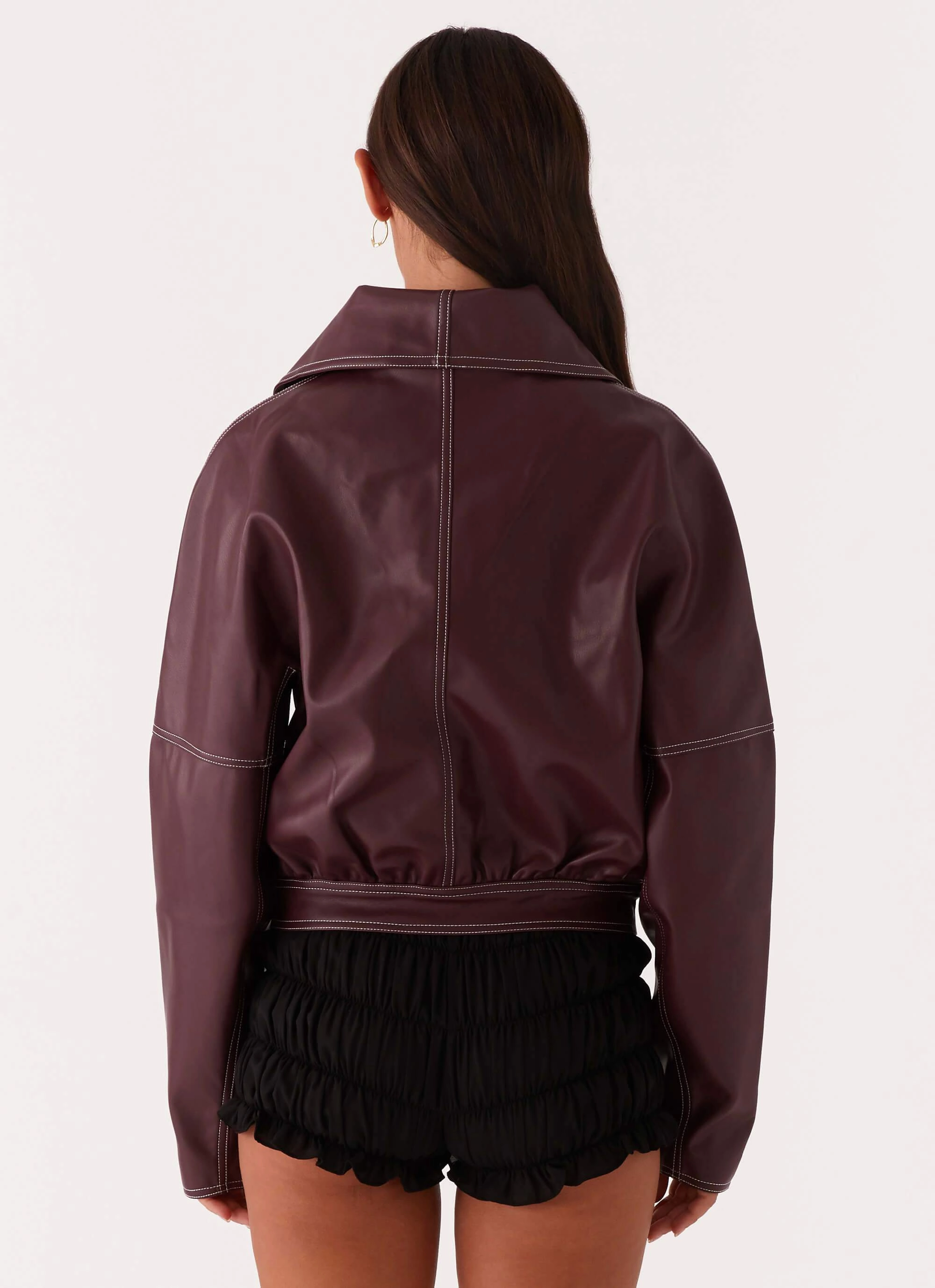 Meant To Be PU Boxy Jacket - Wine LightweightConstruction