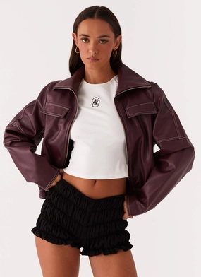 Temperature control Meant To Be PU Boxy Jacket - Wine