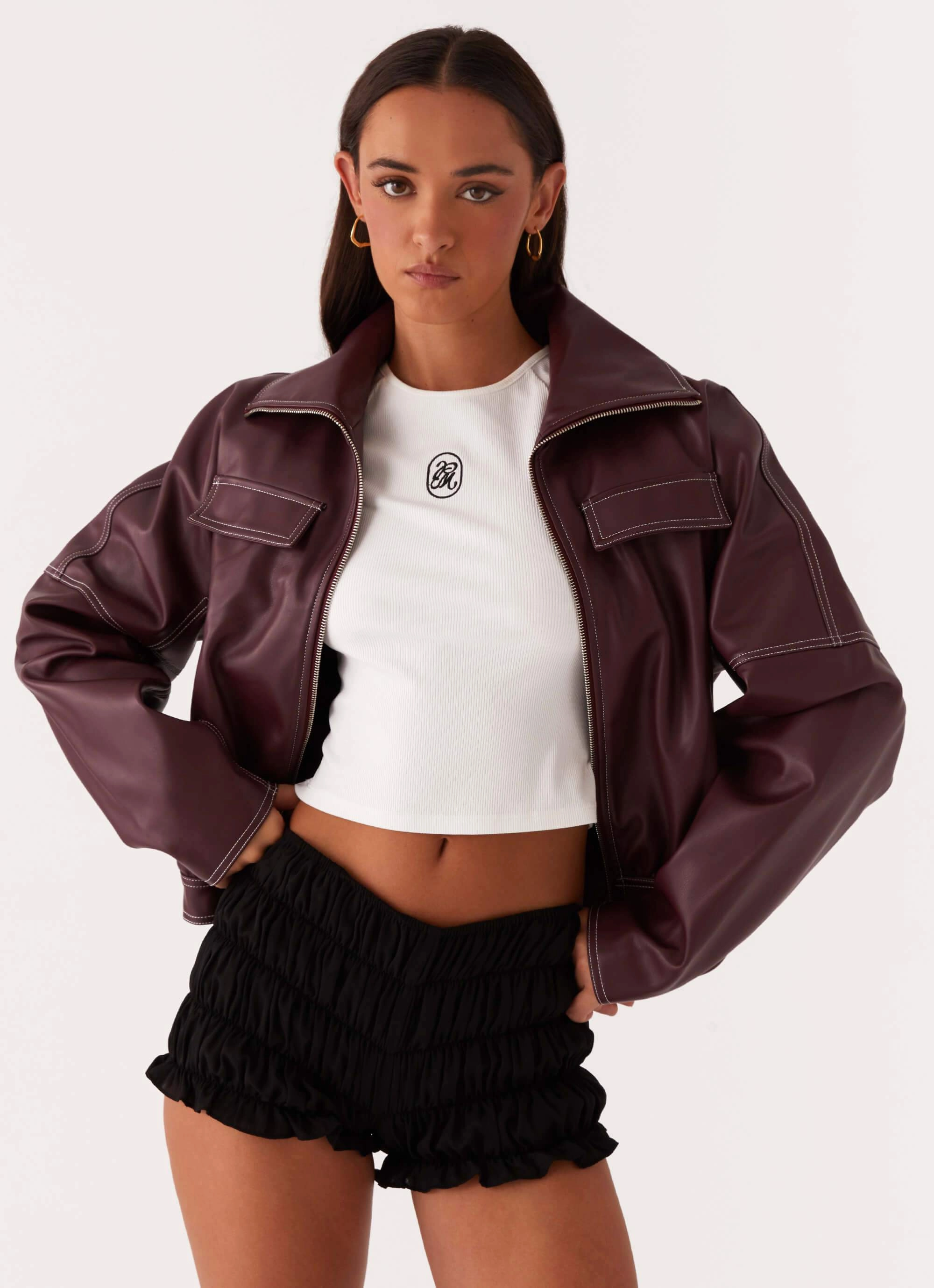 Temperature control Meant To Be PU Boxy Jacket - Wine