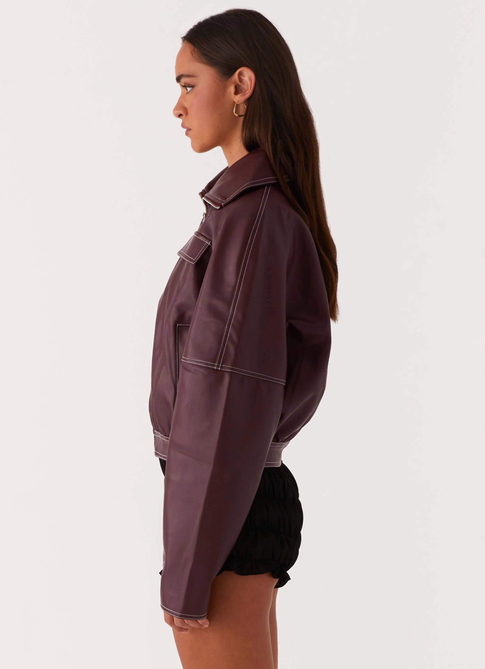Moisture Managing Layer FoldableStructure Meant To Be PU Boxy Jacket - Wine