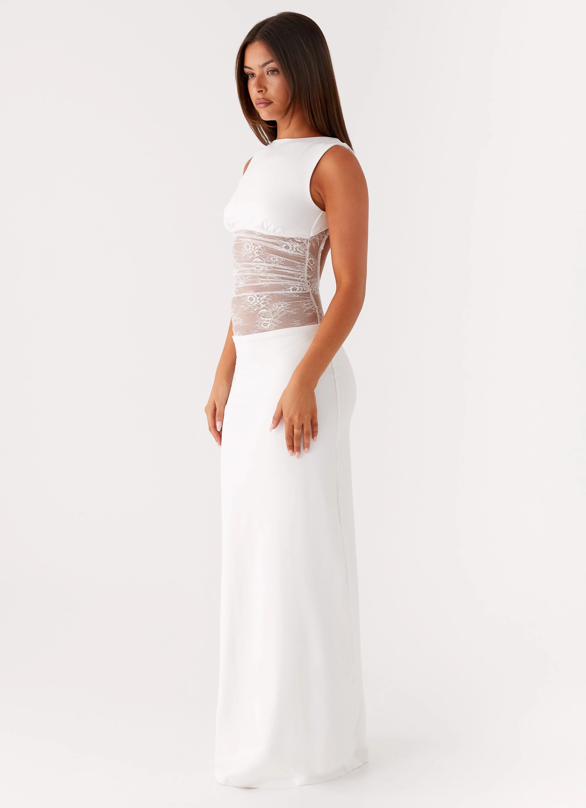 Bodycon-Fit Medina Lace Maxi Dress - White