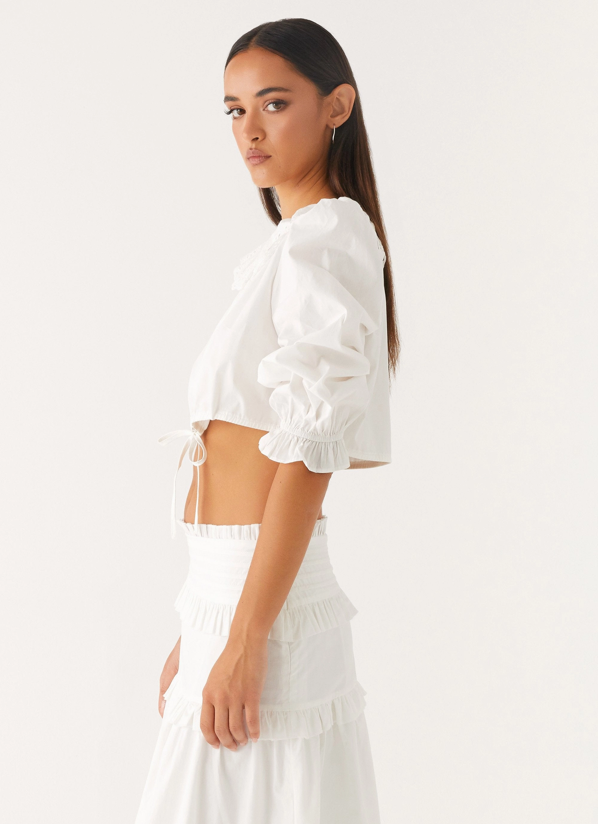 Melania Blouse - White Stretch Fit Engineering