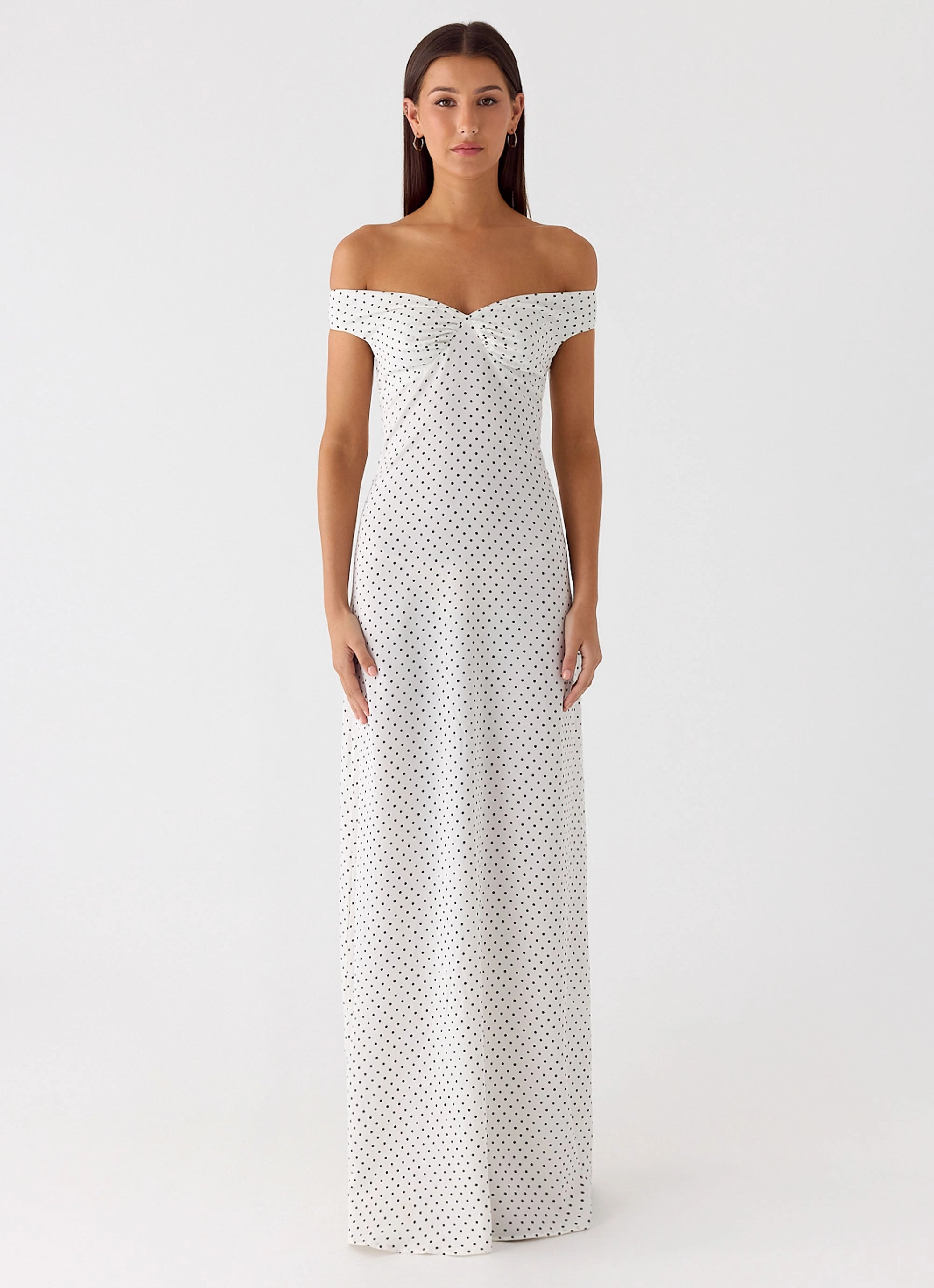 Chic Layers Elegant Cut Melany Maxi Dress - White Polkadot