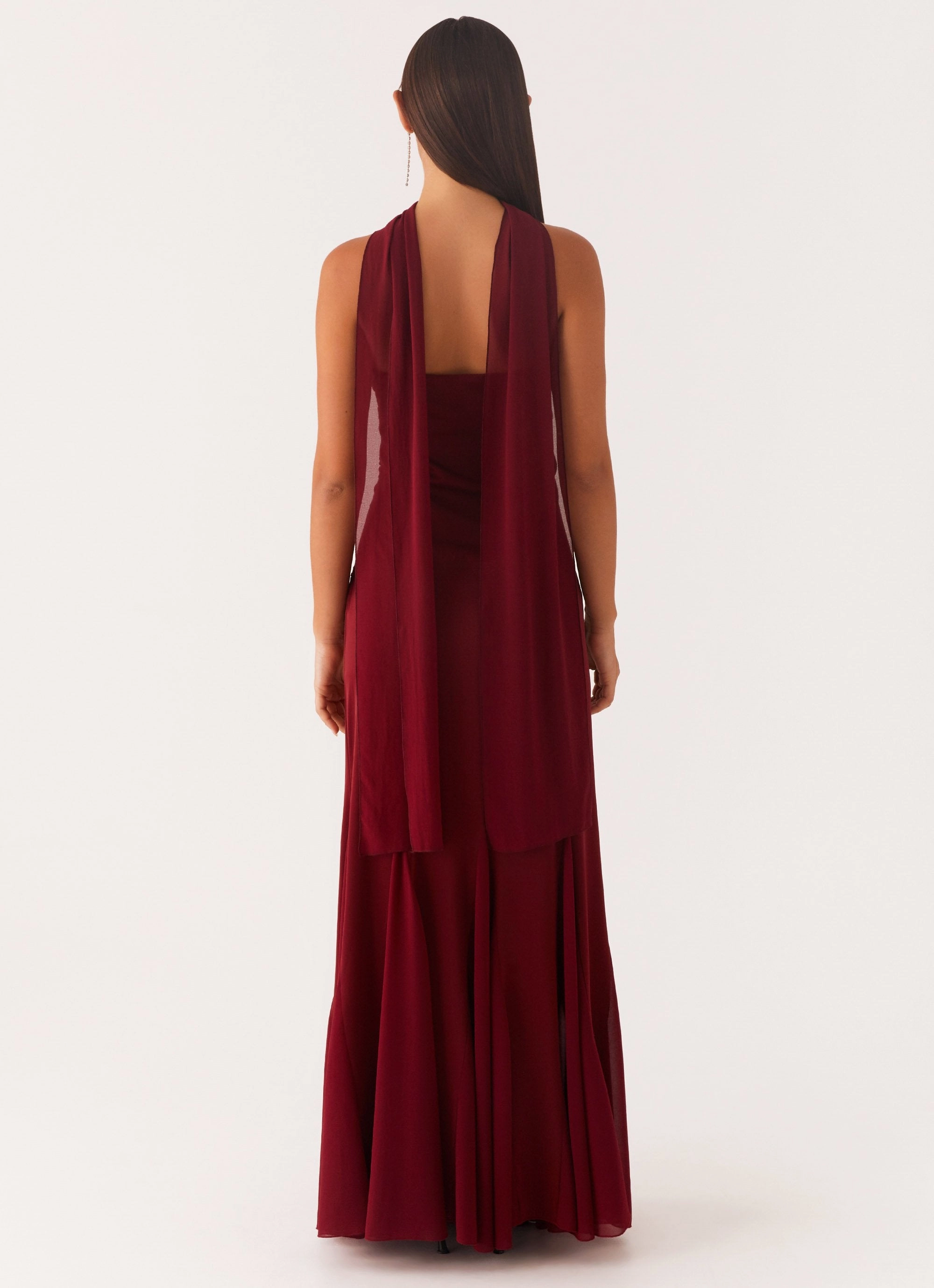 Elegant Vibe Melrose Satin Chiffon Maxi Dress - Deep Red