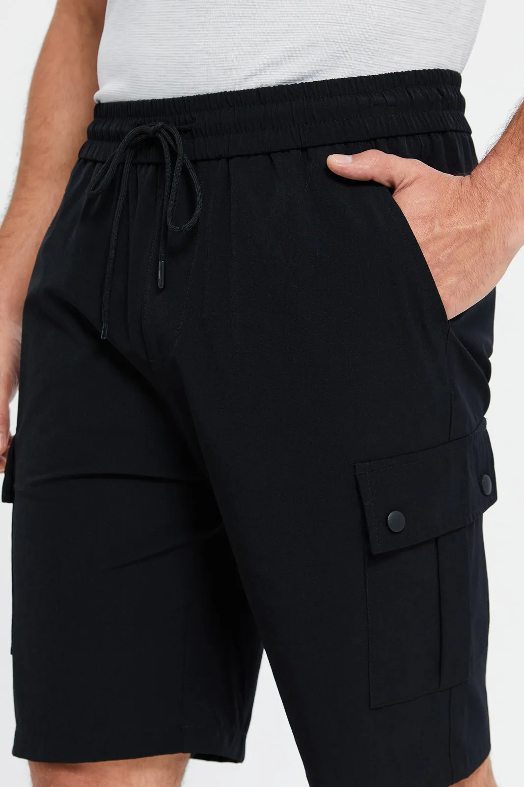 Men Black Elasticated Waistband Active Shorts