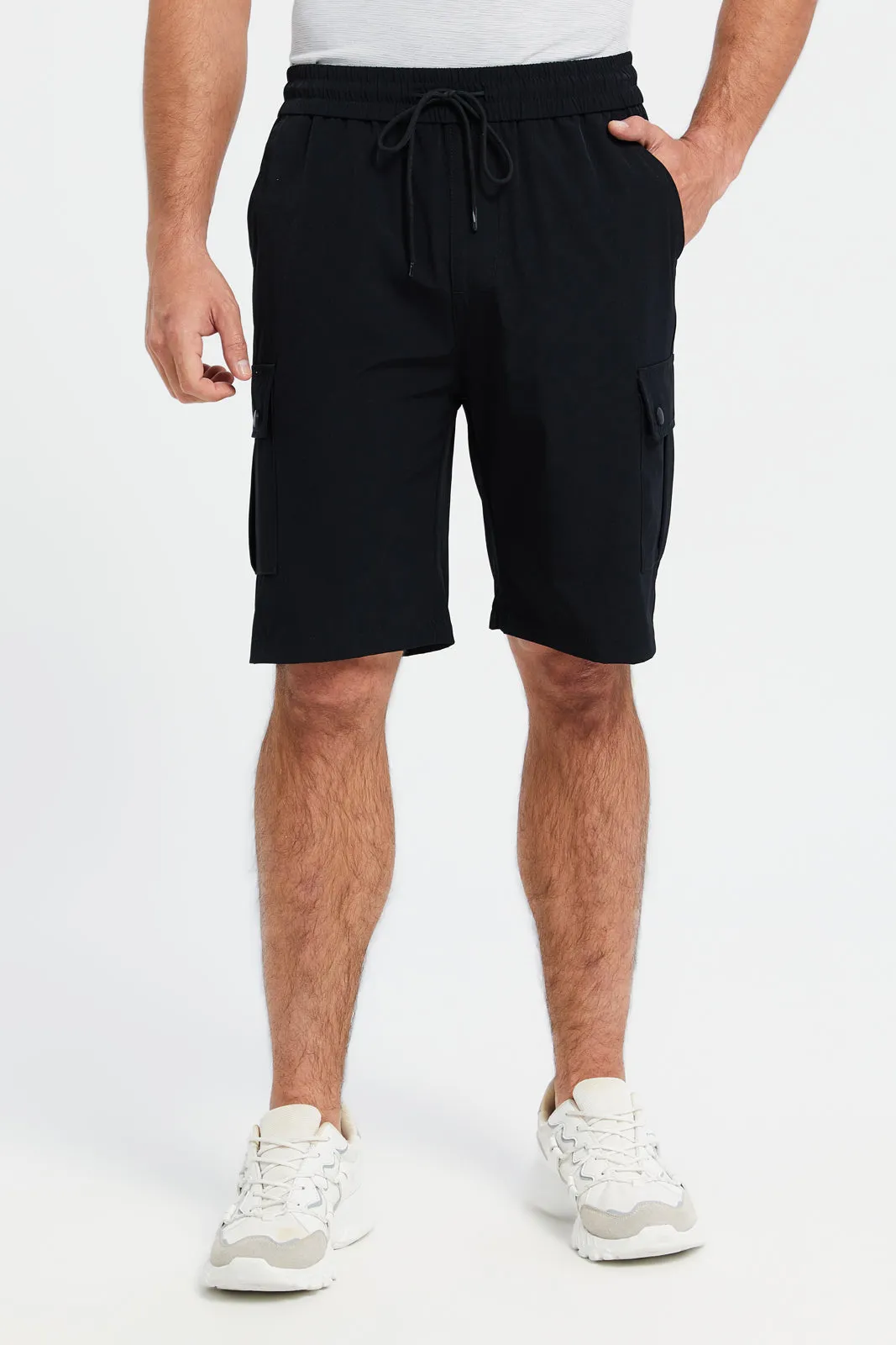 Men Black Elasticated Waistband Active Shorts