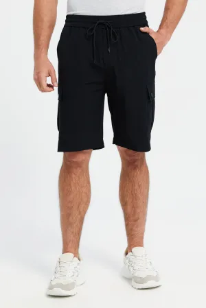 Men Black Elasticated Waistband Active Shorts