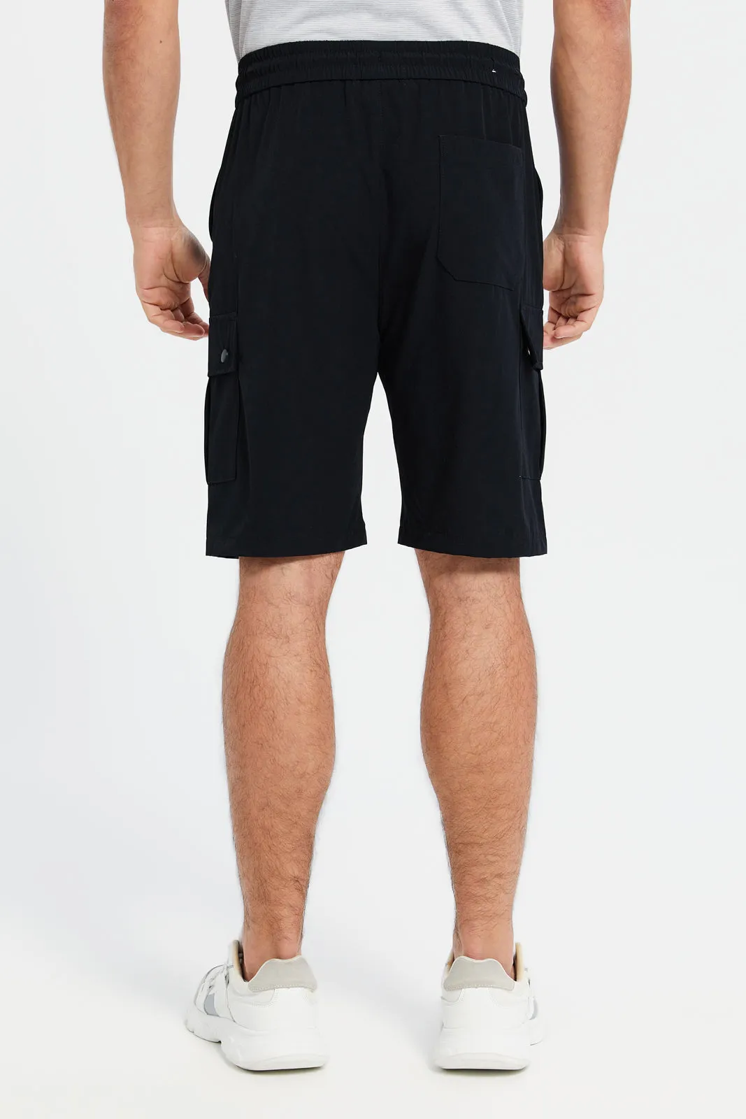 Men Black Elasticated Waistband Active Shorts