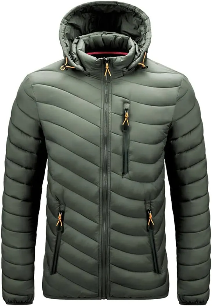 Men Winter Lightweight Coats Casual Large Size Track Hooded Jacket