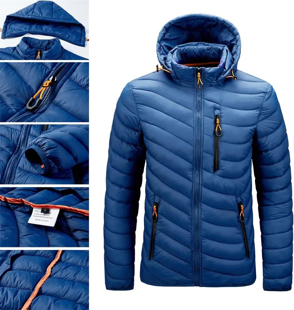 Men Winter Lightweight Coats Casual Large Size Track Hooded Jacket
