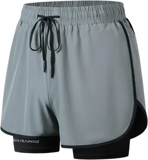 Men's 2 in 1 Running Shorts Quick Dry Workout Gym Short Pants with Compression Liner Tennis Training Athletic Shorts