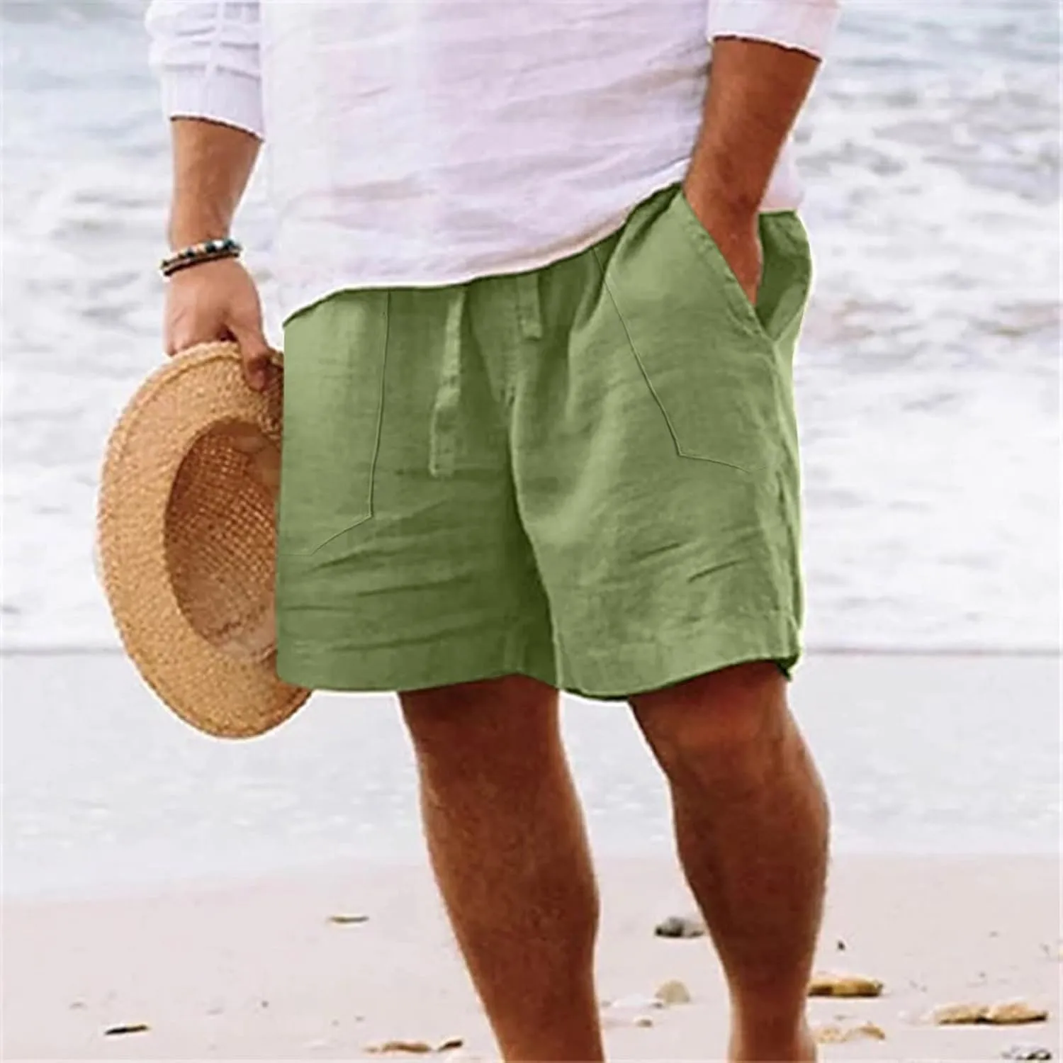 Men's Cotton and Linen Casual Shorts Quick Dry Spring and Summer Cotton Linen Loose Plus Size Summer Beach Shorts