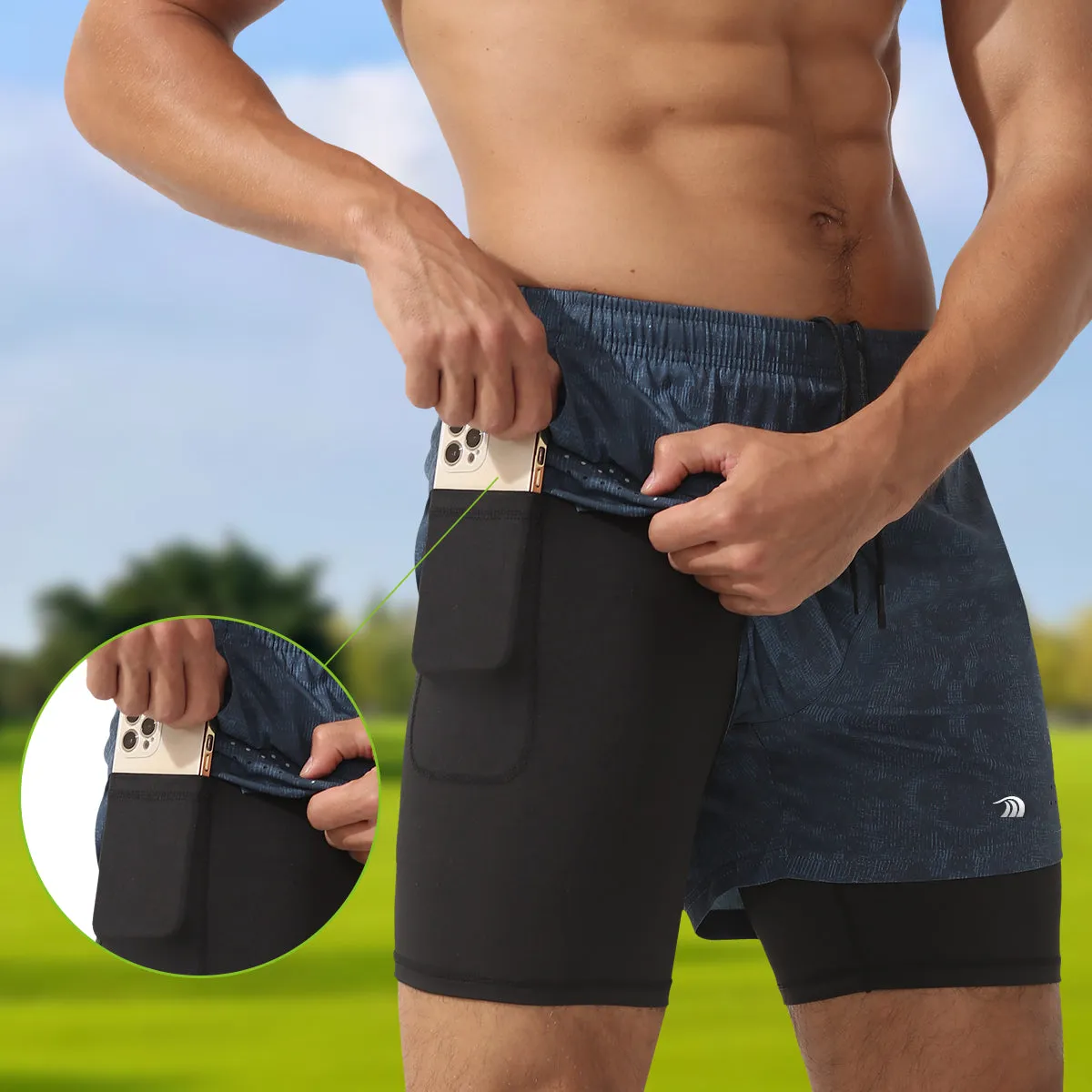 Men's Double Layer Printed Fitness Shorts